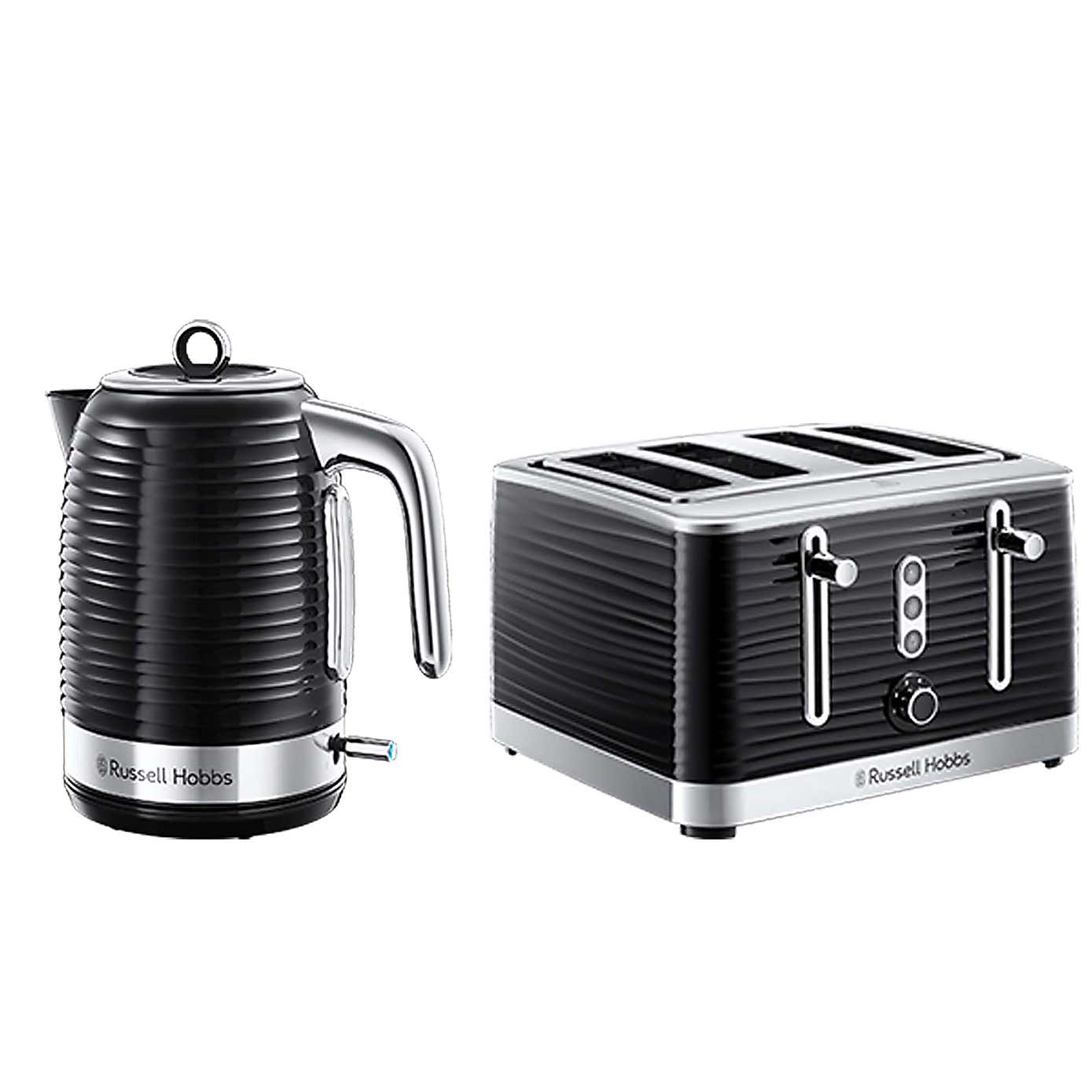 Russell Hobbs Inspire Black Kettle & 4 Slice Toaster