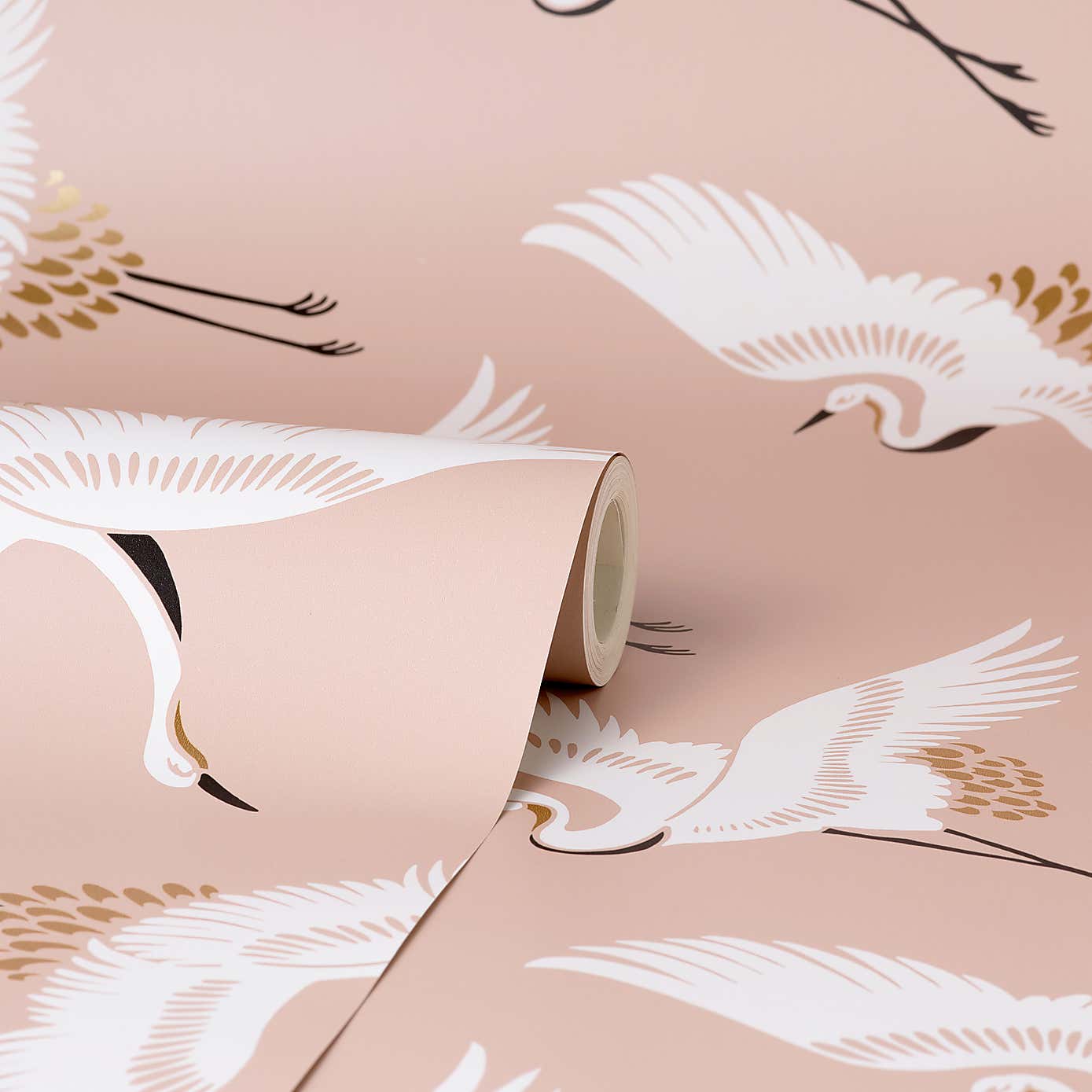 Flying Cranes Blush Wallpaper