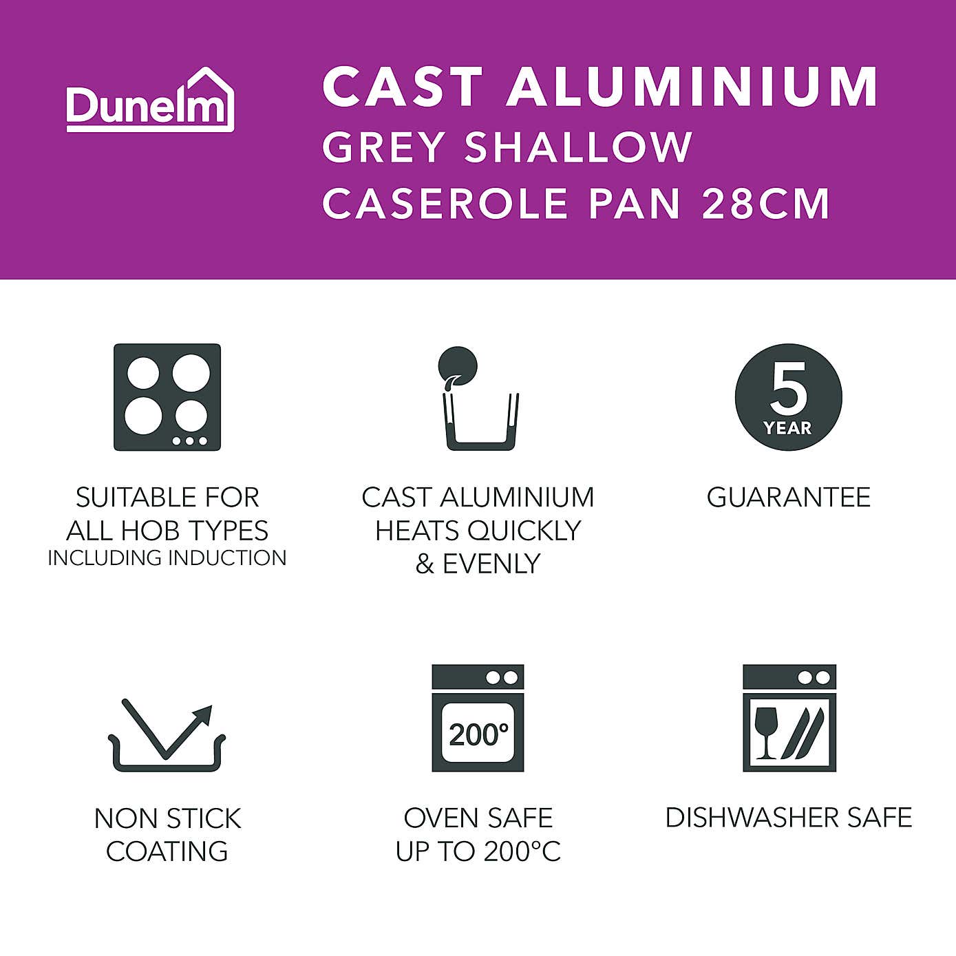 Cast Aluminium Shallow Casserole Dish, 28cm