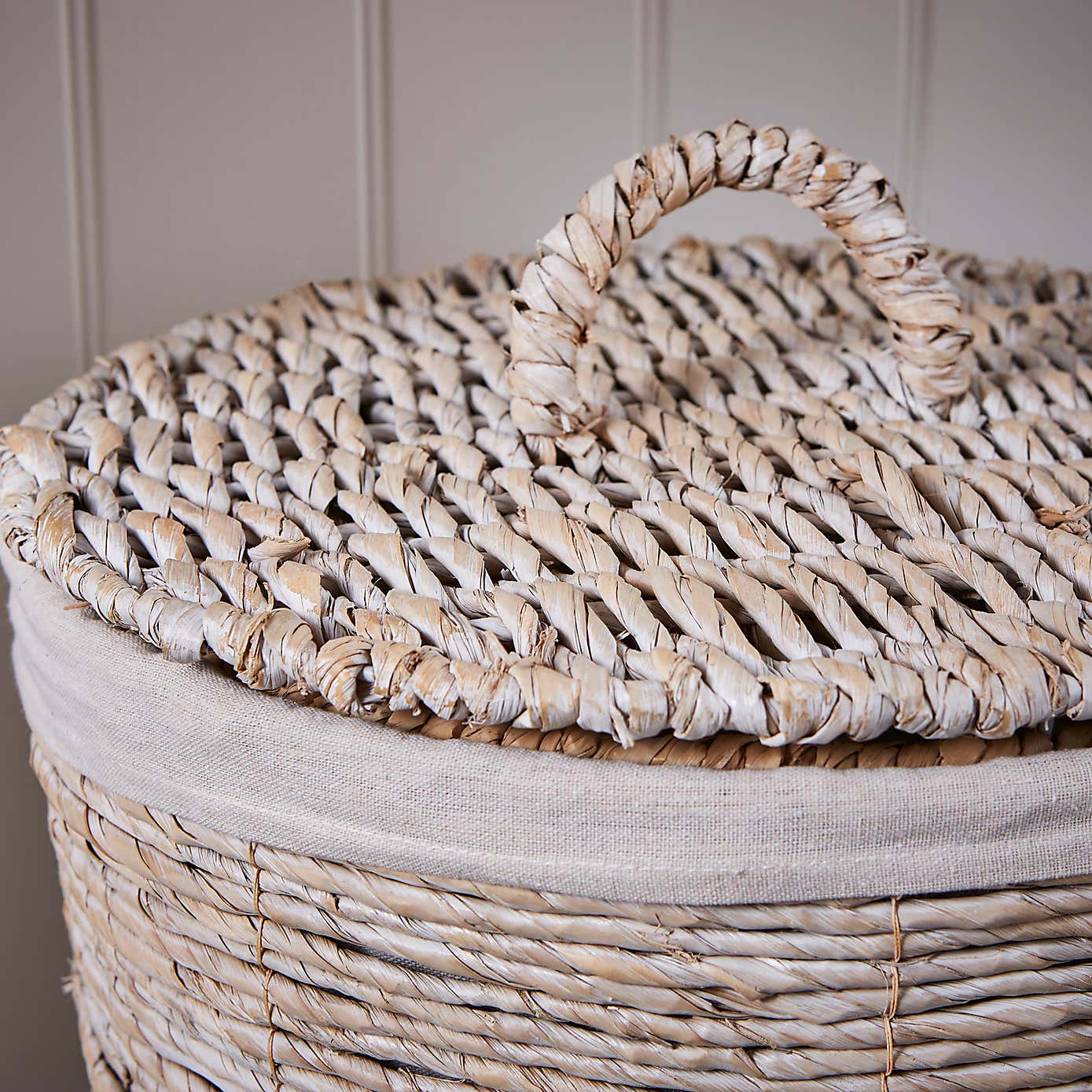 White Wash Wicker Laundry Bakset
