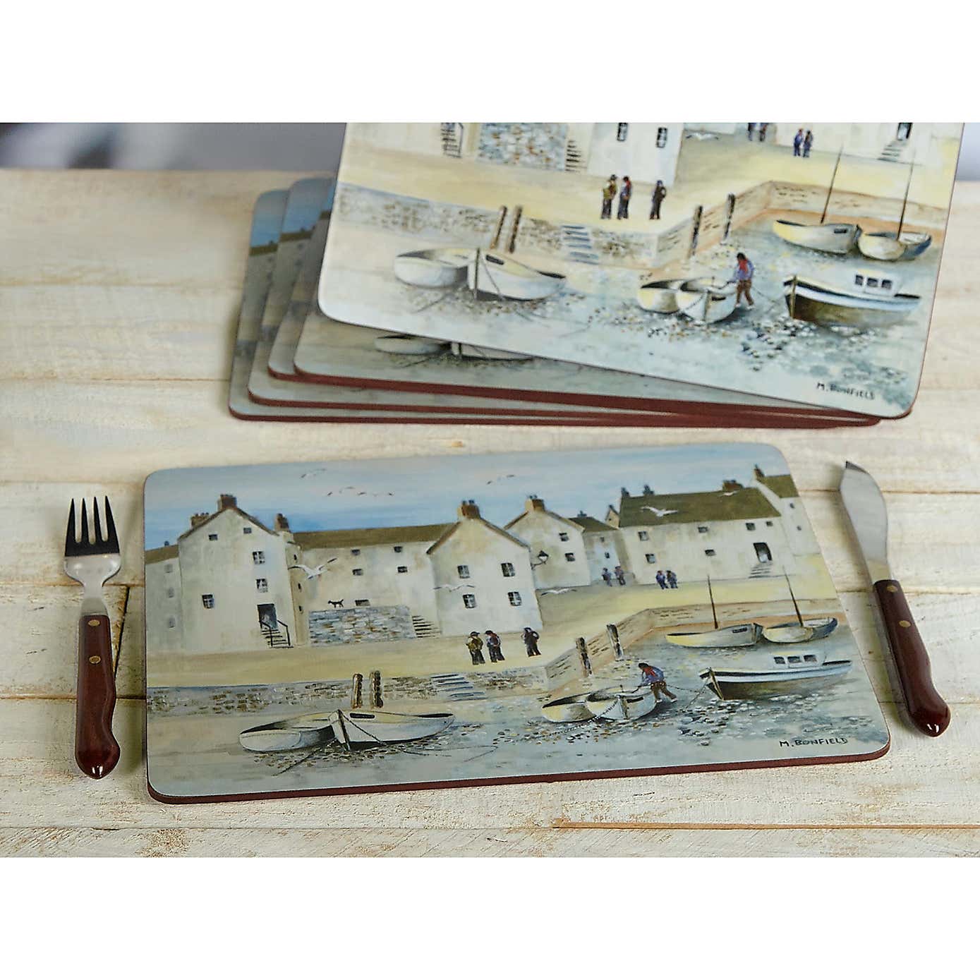 Creative Tops Set of 6 Cornish Habour Natural Wooden Placemats