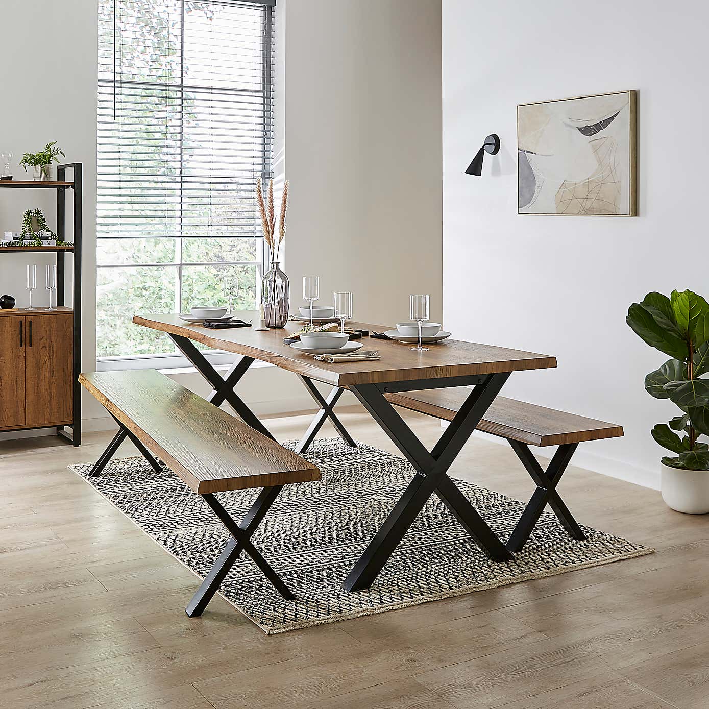 Ezra Large Dining Bench Set, 220cm