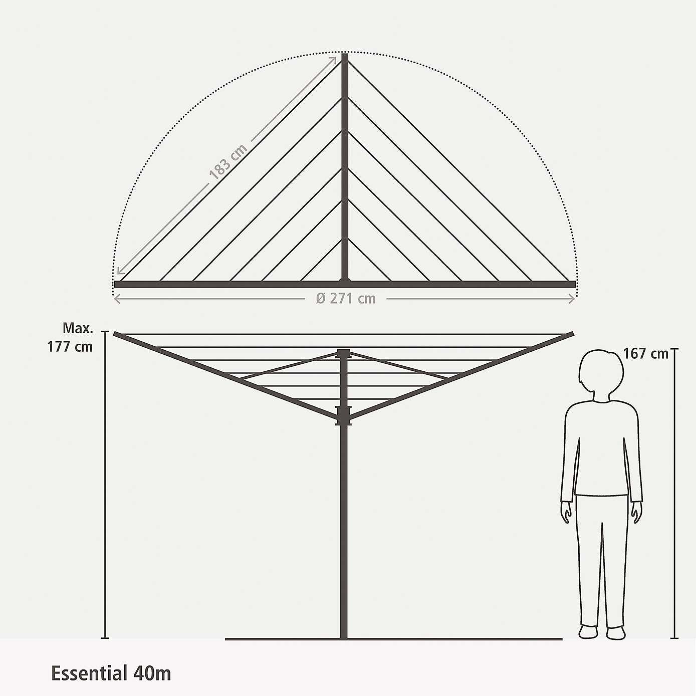Brabantia 40 Metre 4 Arm Compact Rotary Washing Line with Free Cover