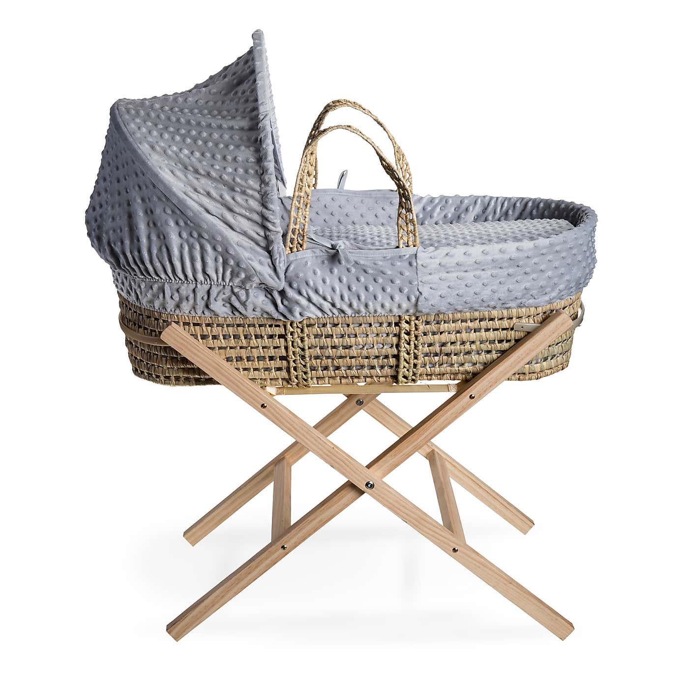 Clair de Lune Dimple Palm Moses Basket with Natural Folding Stand