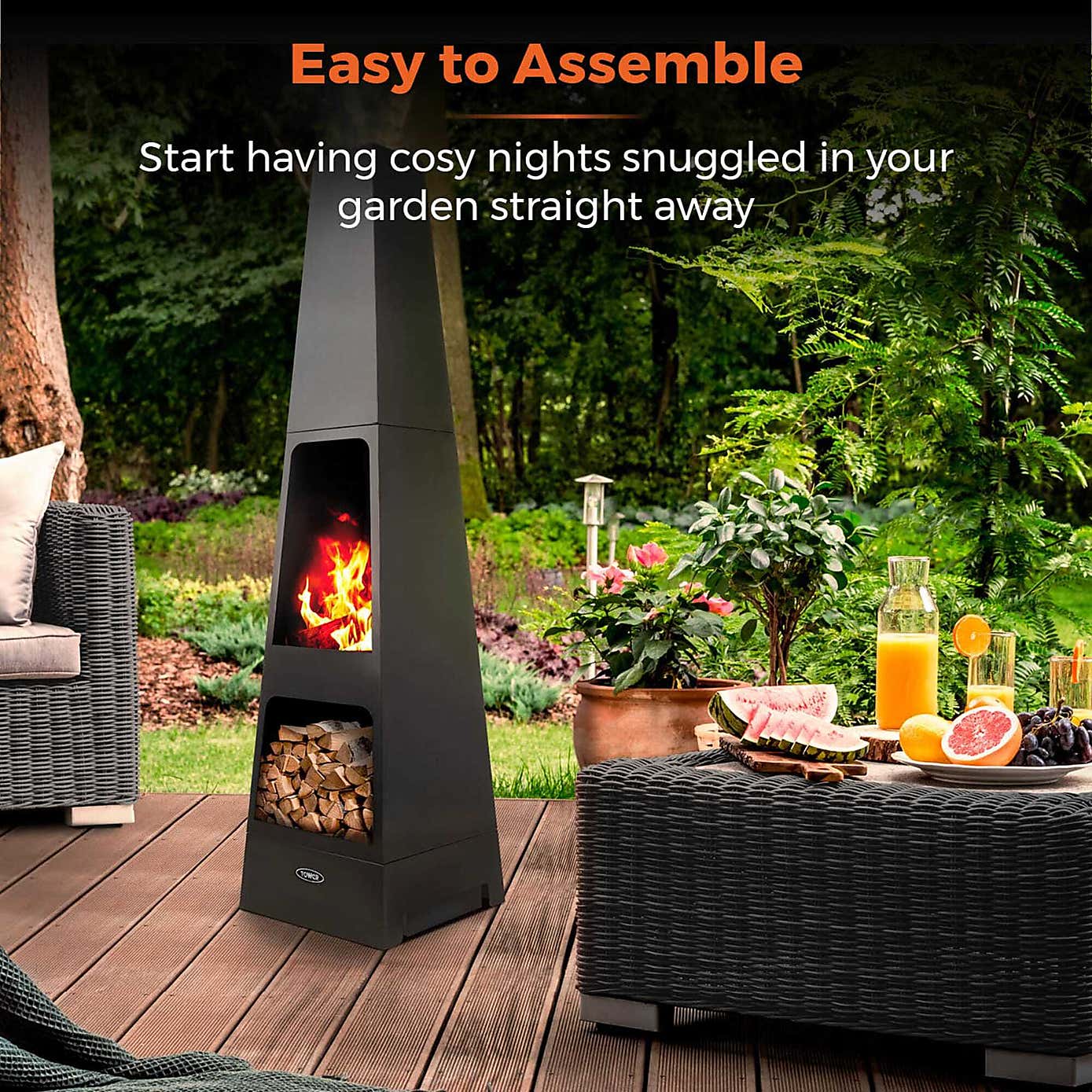 Tower Obelisk Log Burner, Black Steel