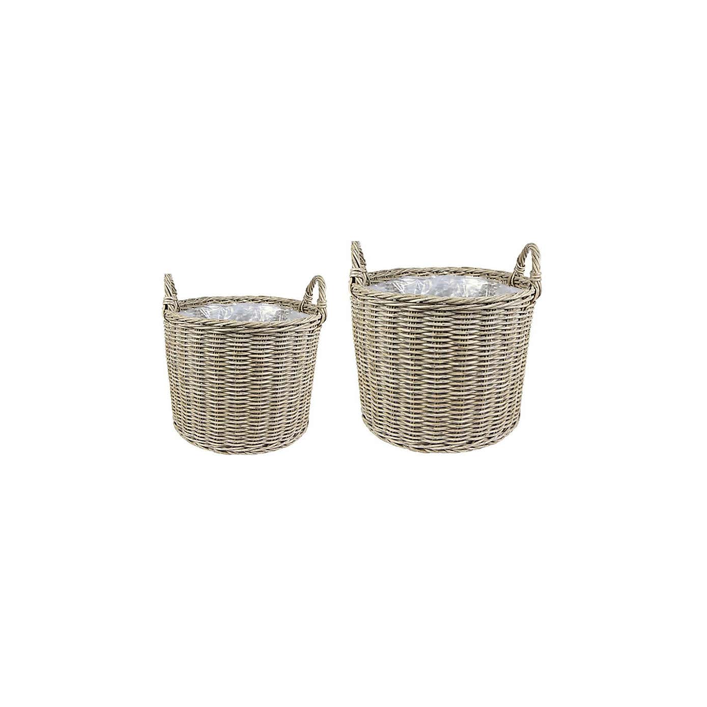 Set of 2 Polyrattan Lined Planters