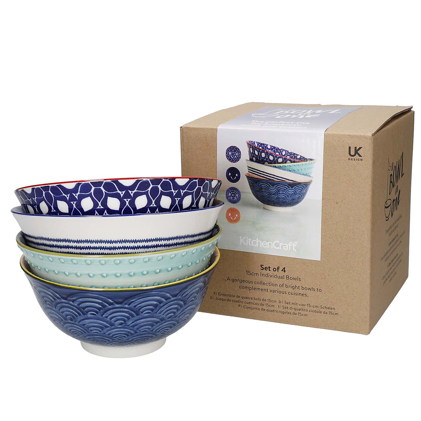 Kitchencraft Set of 4 Blue Ceramic Serving Bowls