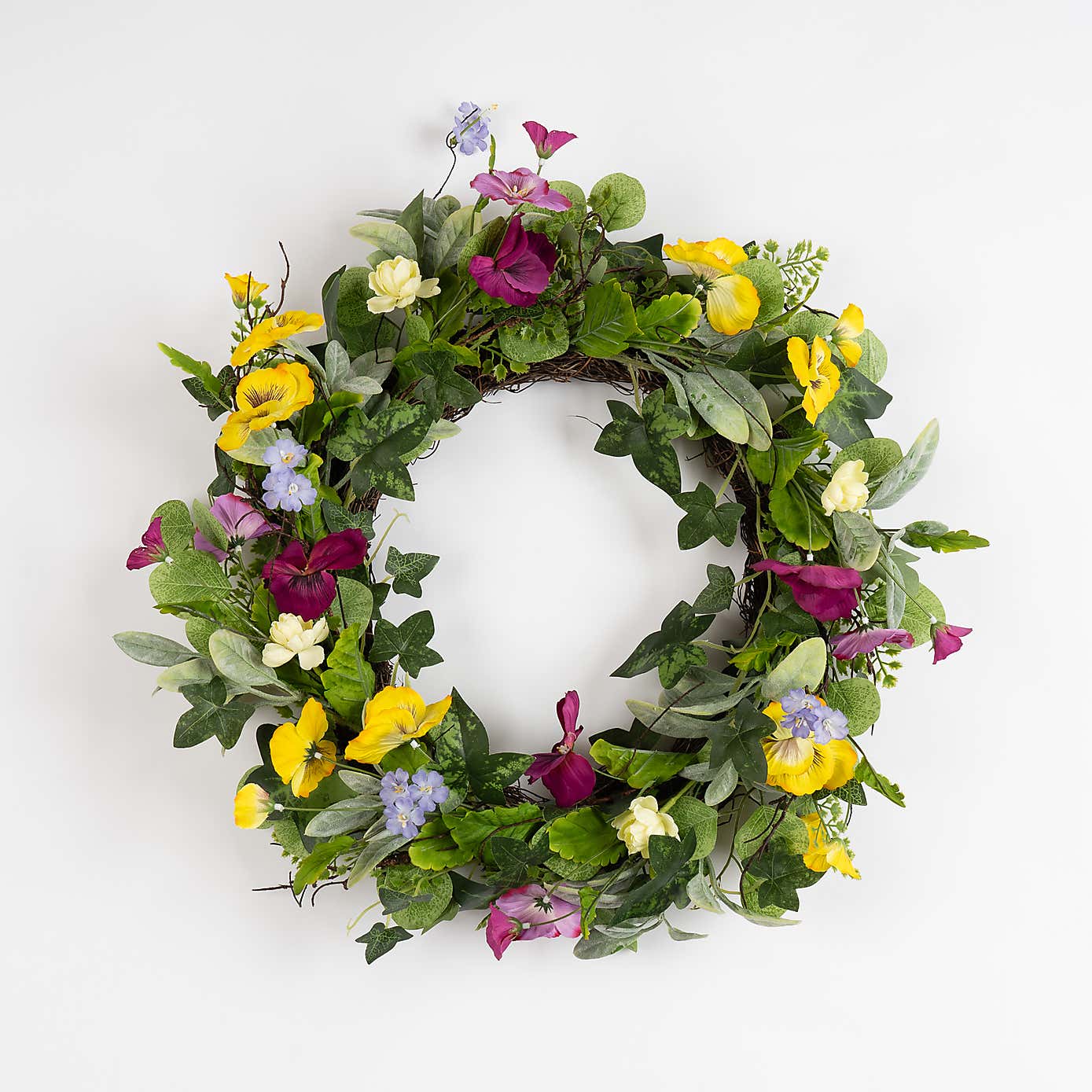 Artificial Spring Floral Pansy Wreath