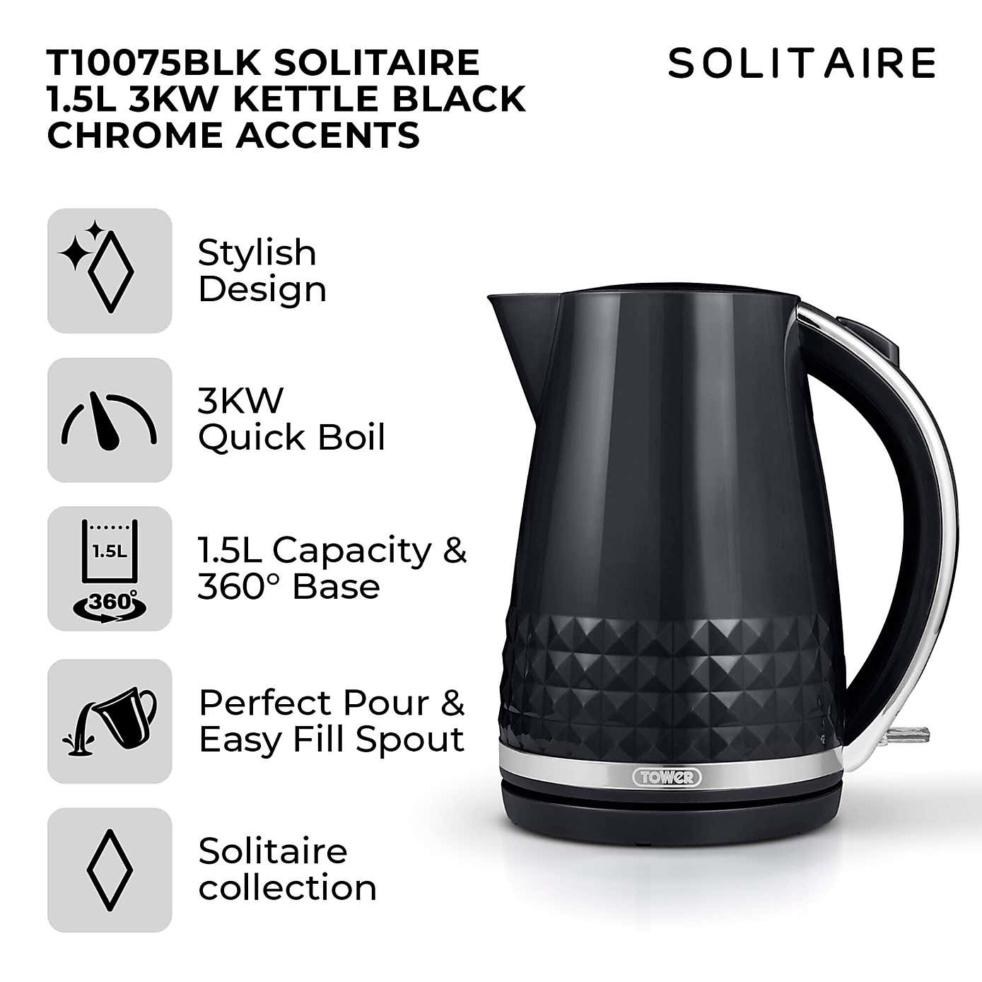 TOWER Solitaire 1.5L Kettle