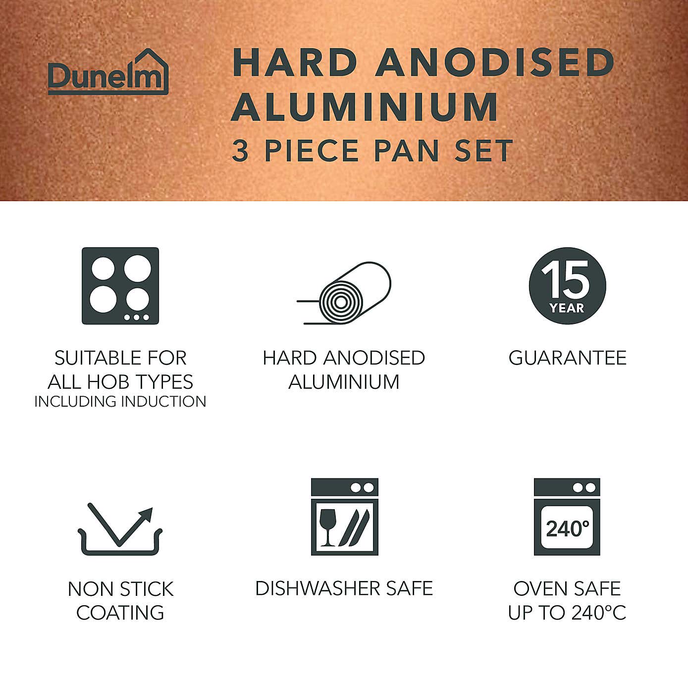 Non-Stick Hard Anodised Aluminium 3 Piece Pan Set