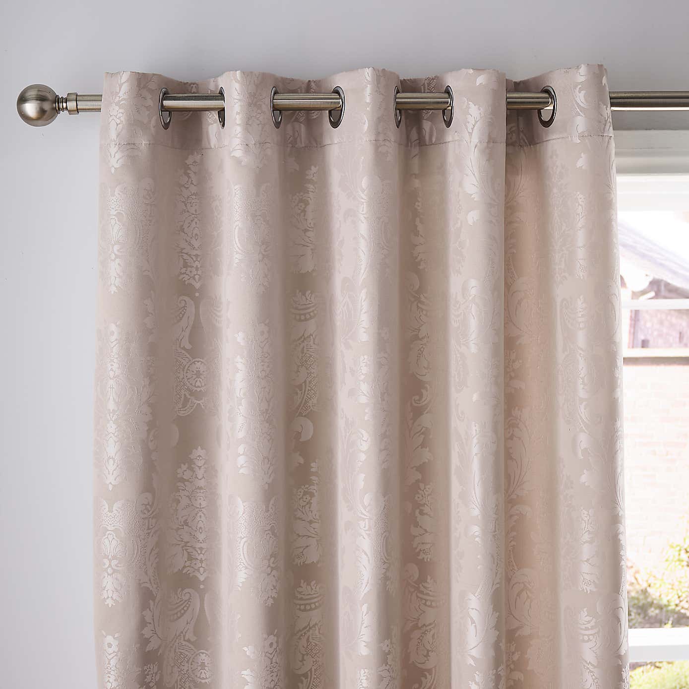Catherine Lansfield Damask Natural Jacquard Eyelet Curtains