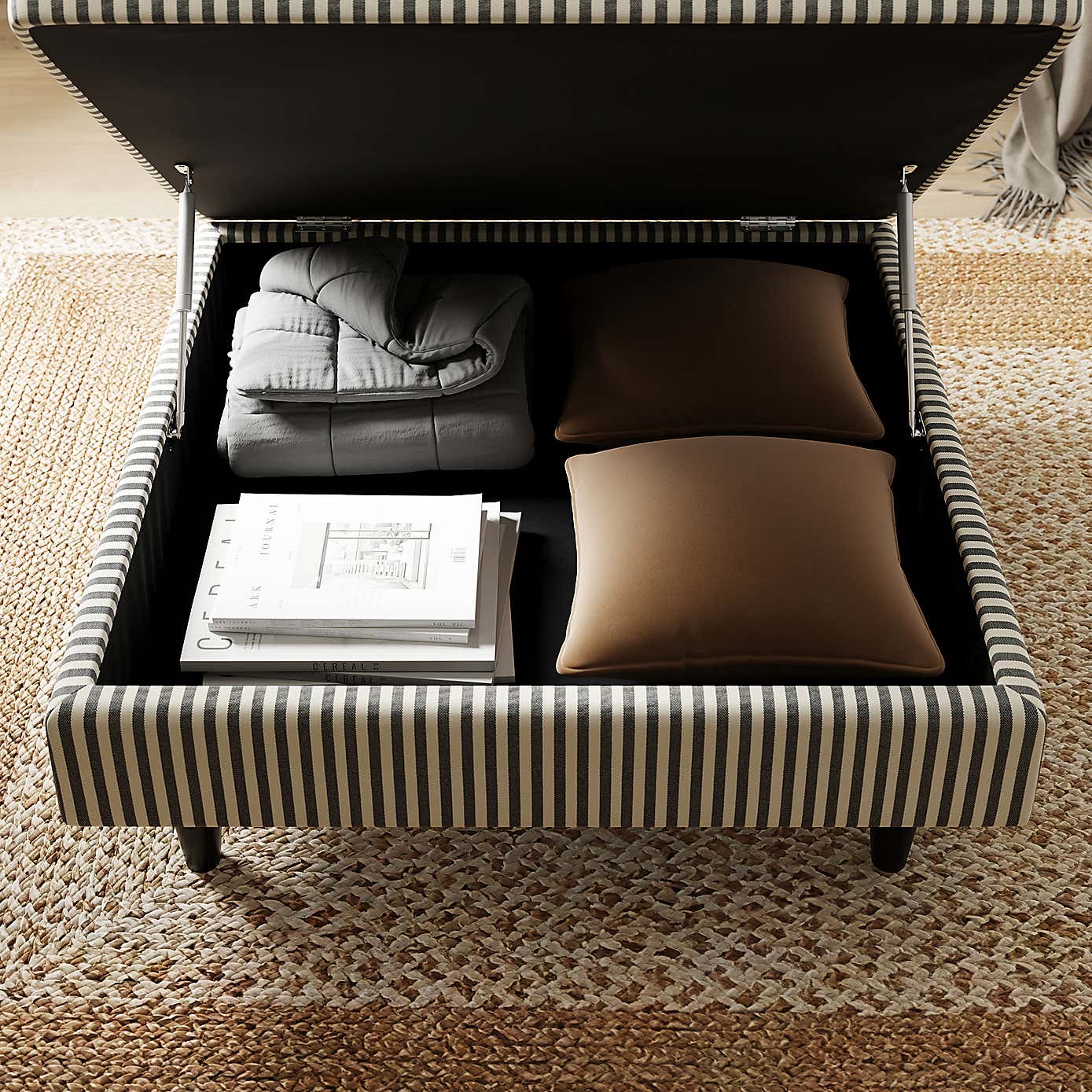 Zoe Square Storage Footstool, Pinstripe
