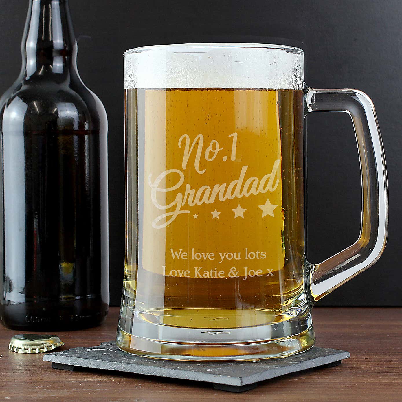 Personalised No1 Grandad Glass Pint Stern Tankard