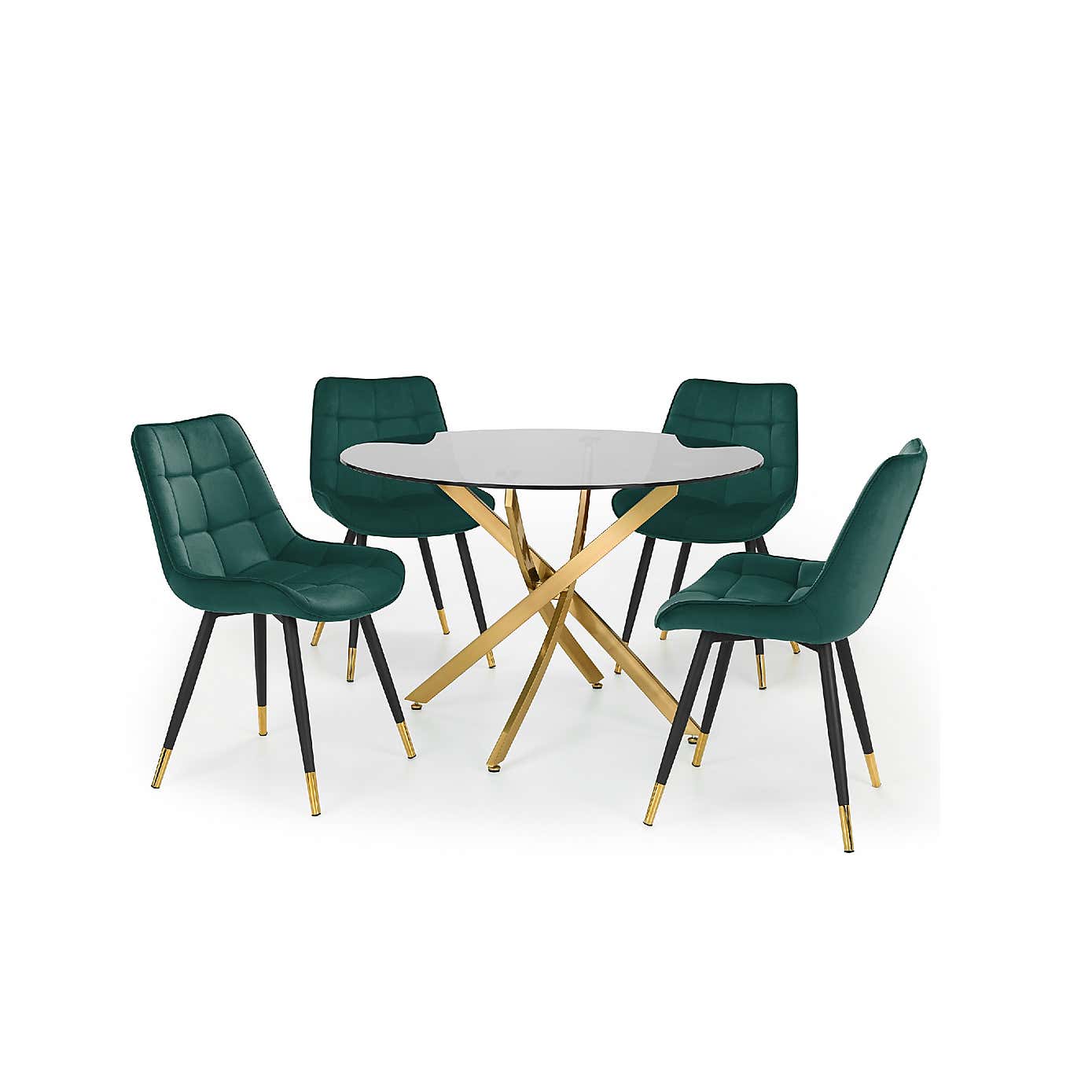 Montero Round Glass Dining Set with 4 Hadid Chairs