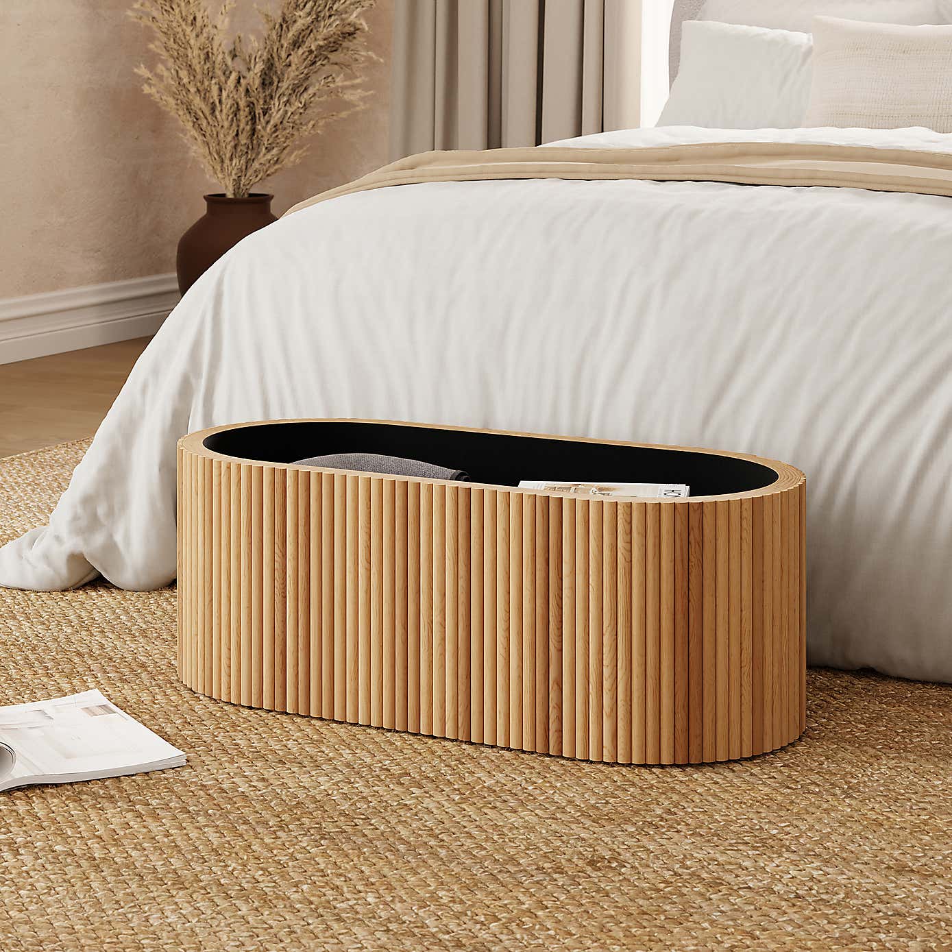 Amari Fluted Flatweave Storage Ottoman