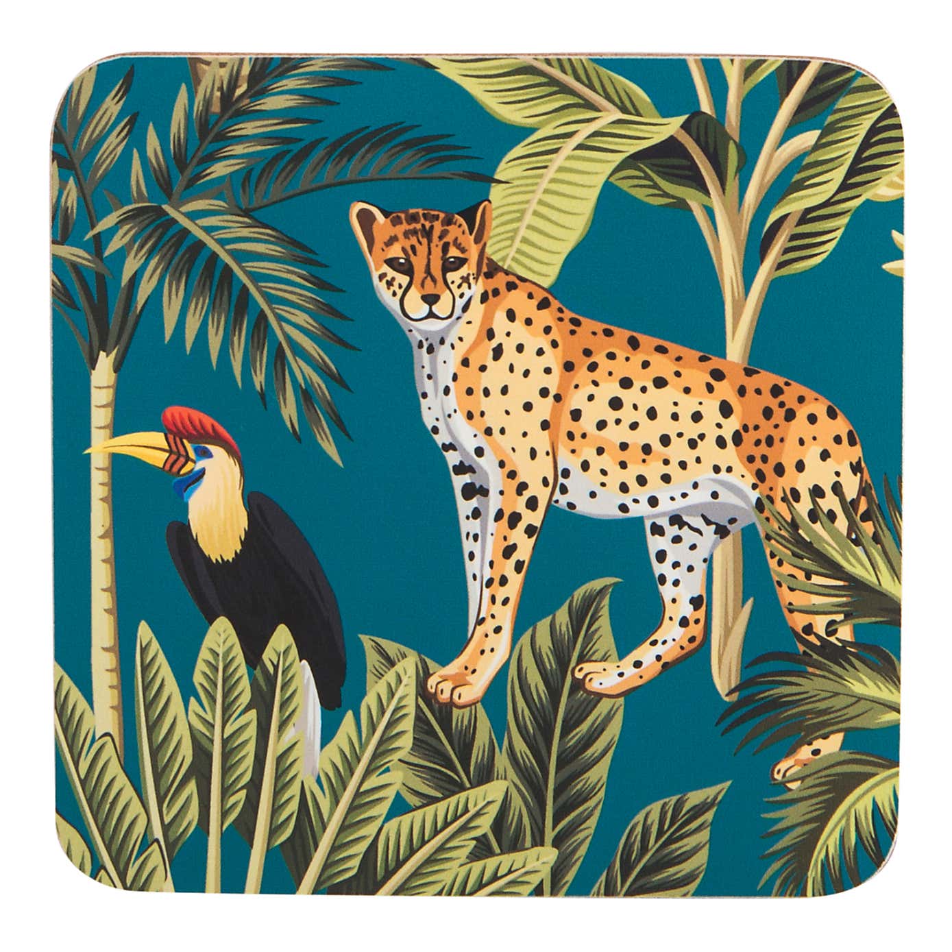 Madagascar Set of 4 Cheetah Teal Coasters