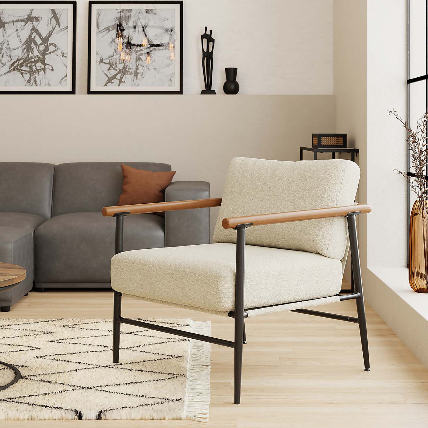 Arbour Industrial Boucle Metal Arm Accent Chair
