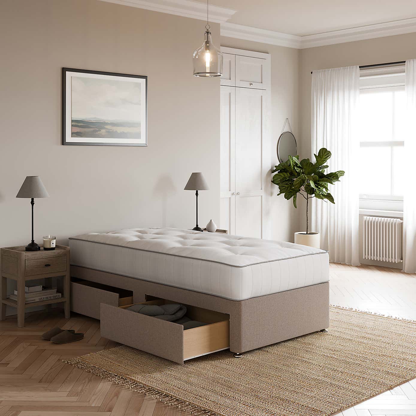 Fogarty 1500 Pocket Wool Mattress Divan Set, Faux Linen