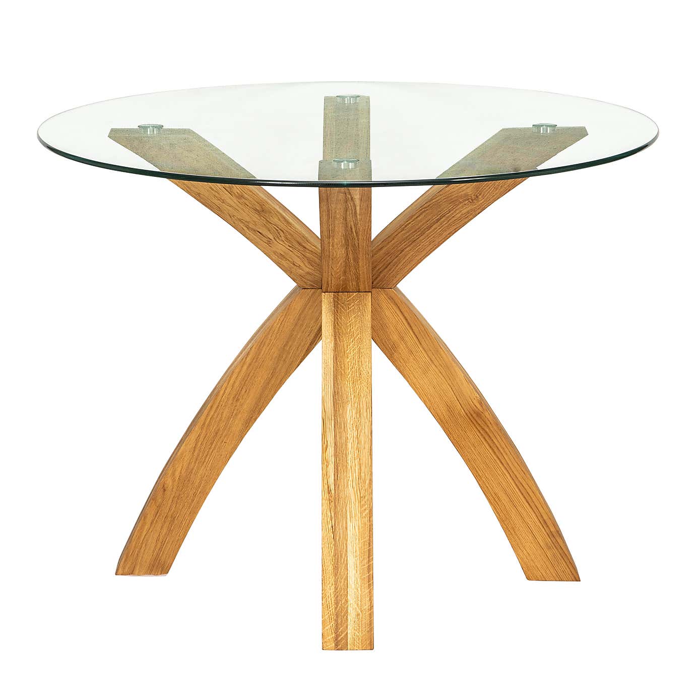 Xavi 4 Seater Round Dining Table, Glass and Oak