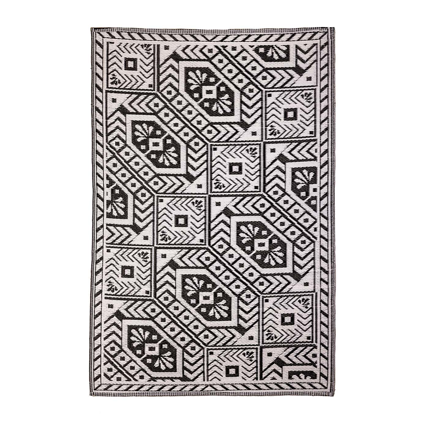 Fallen Fruits Diamond Black and White Outdoor Rug