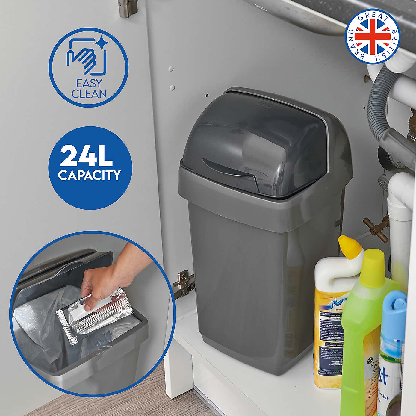 Addis 24 Litre Grey Roll Top Bin