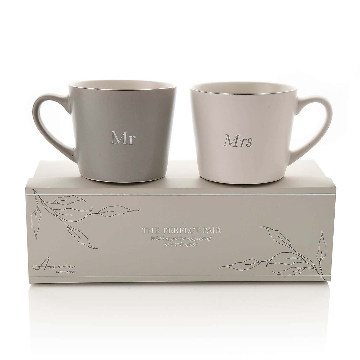 Amore Set of 2 Grey & White Mr & Mrs Mugs