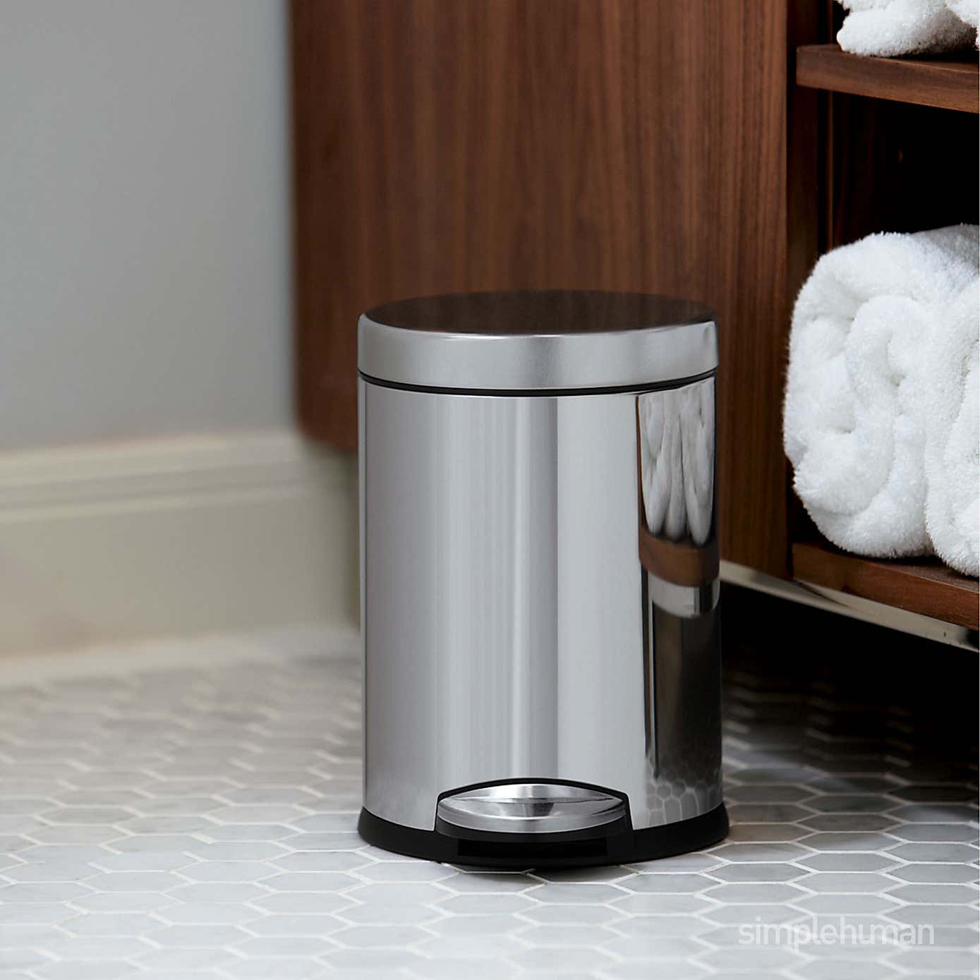 simplehuman 4.5 Litre Silver Round Pedal Bin