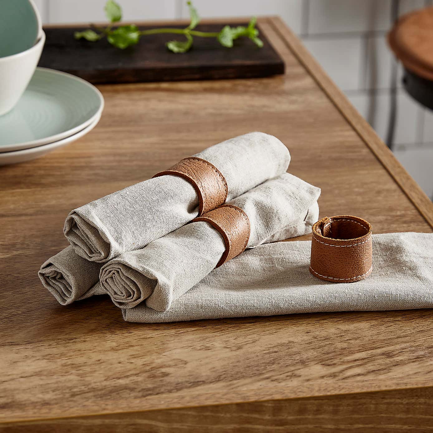 Set of 4 Faux Leather Napkin Rings