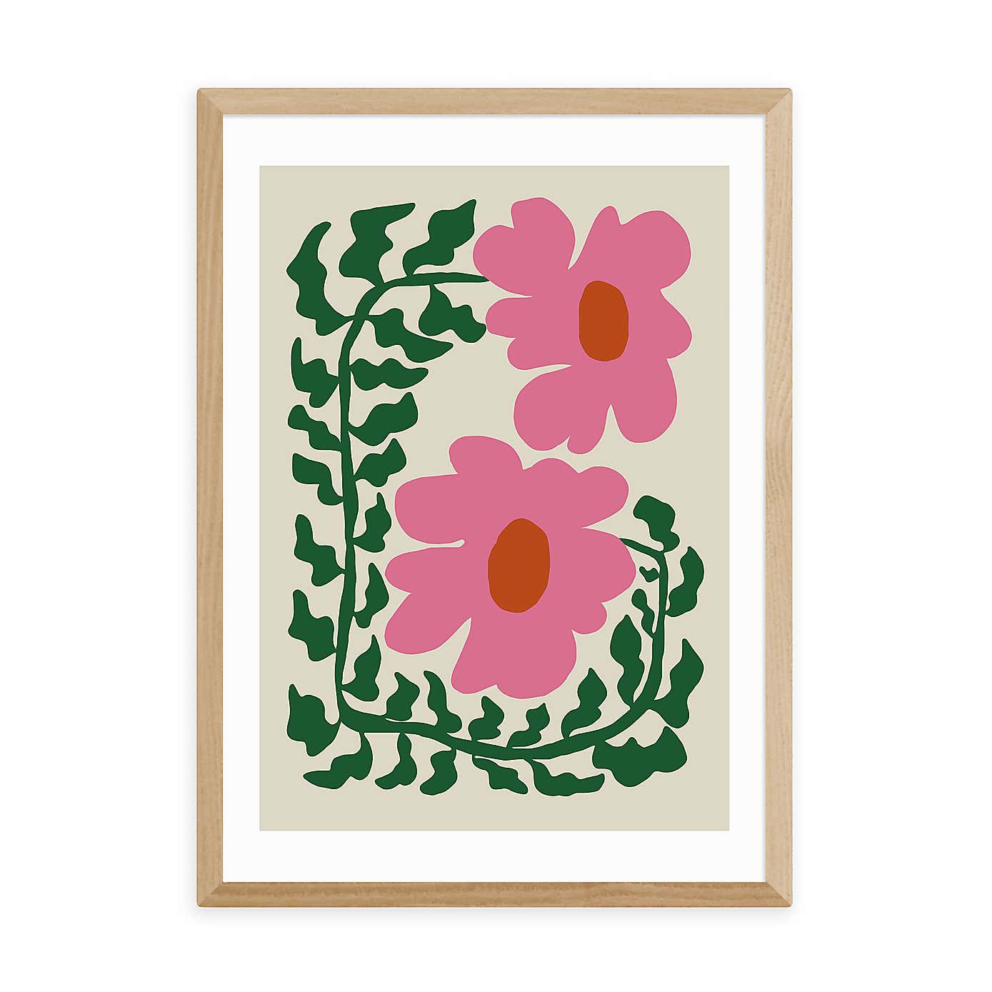 East End Prints Fun Fern And Pink Poppy Print by Miho Art Studio