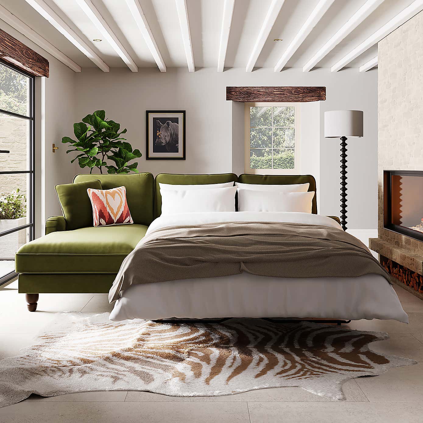 Beatrice Matte Velvet 4 Seater Corner Chaise Double Sofa Bed