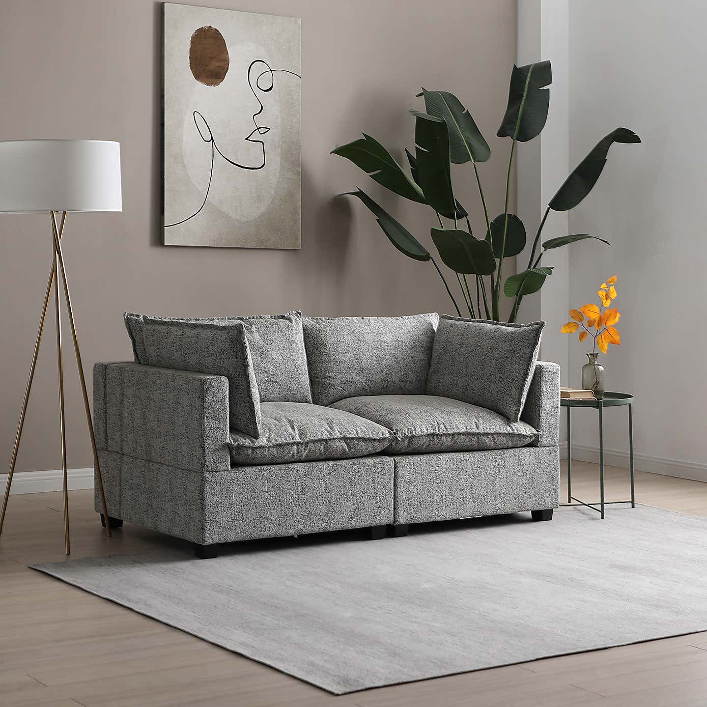 Moda 2 Seater Modular Sofa, Light Grey Boucle