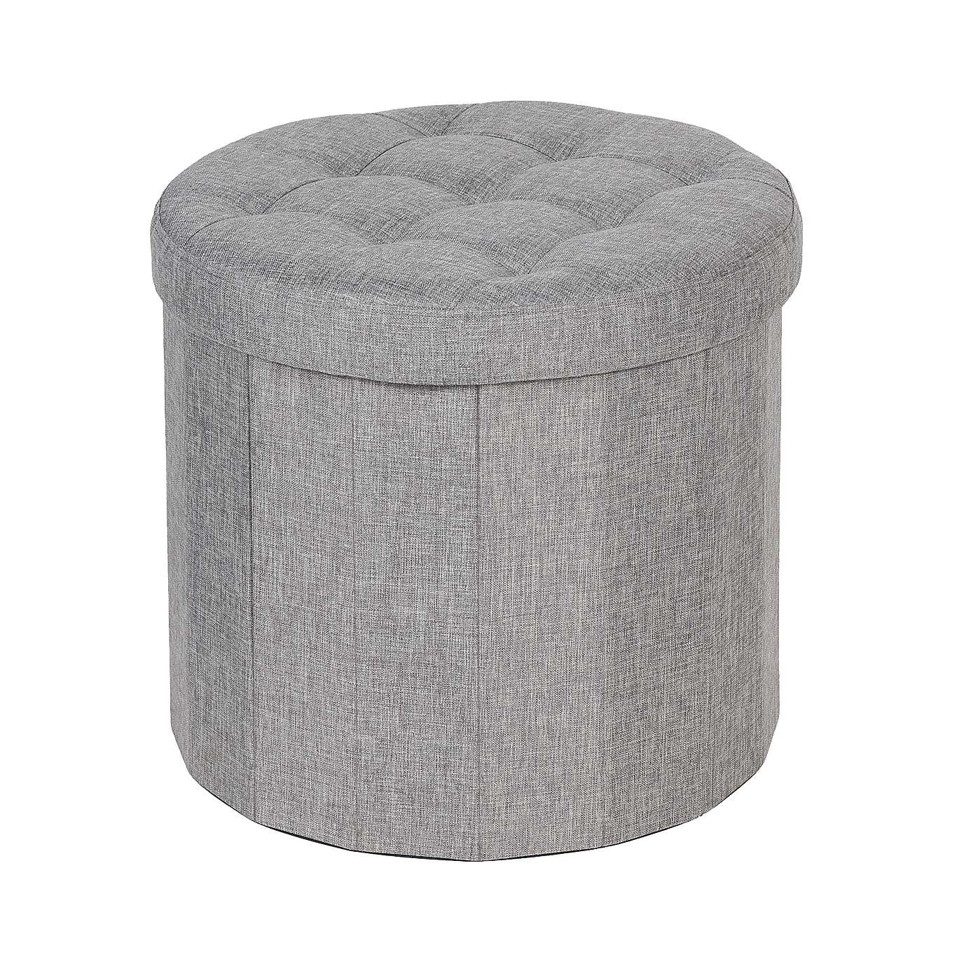 Round Grey Shoe Storage Ottoman