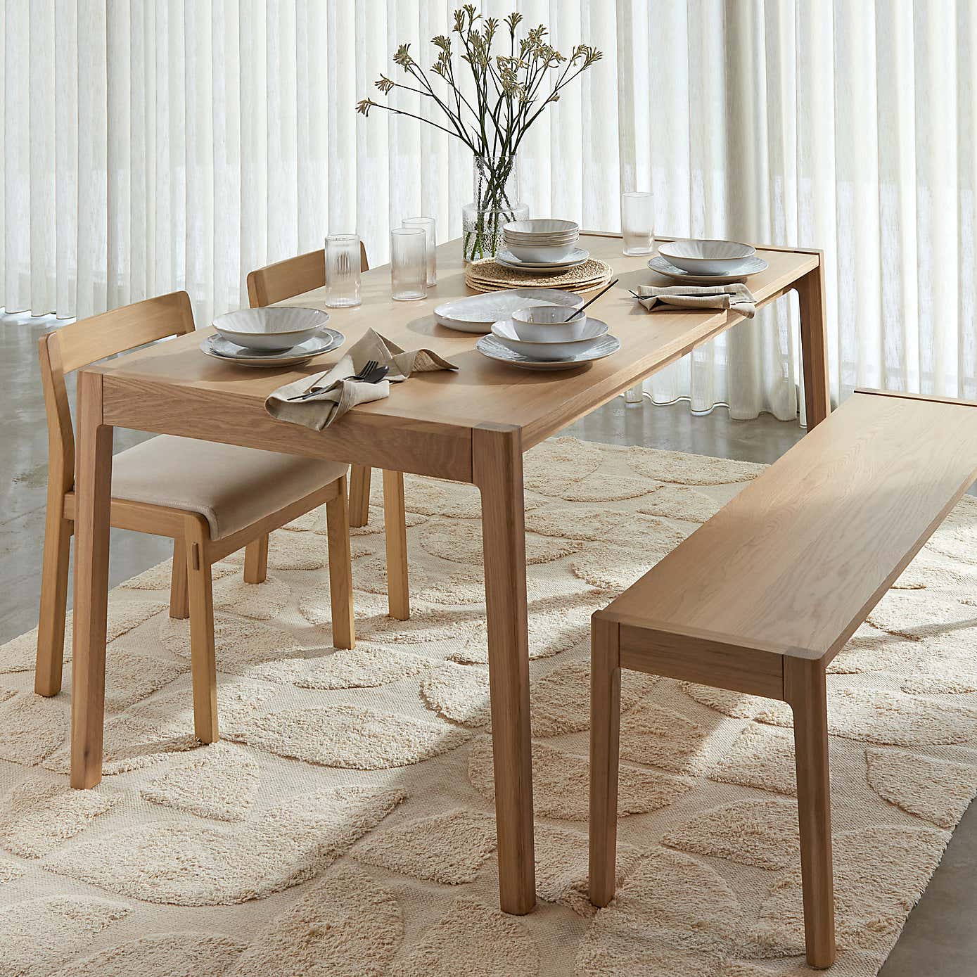 Elements Holmes Dining Bench, Modern Oak