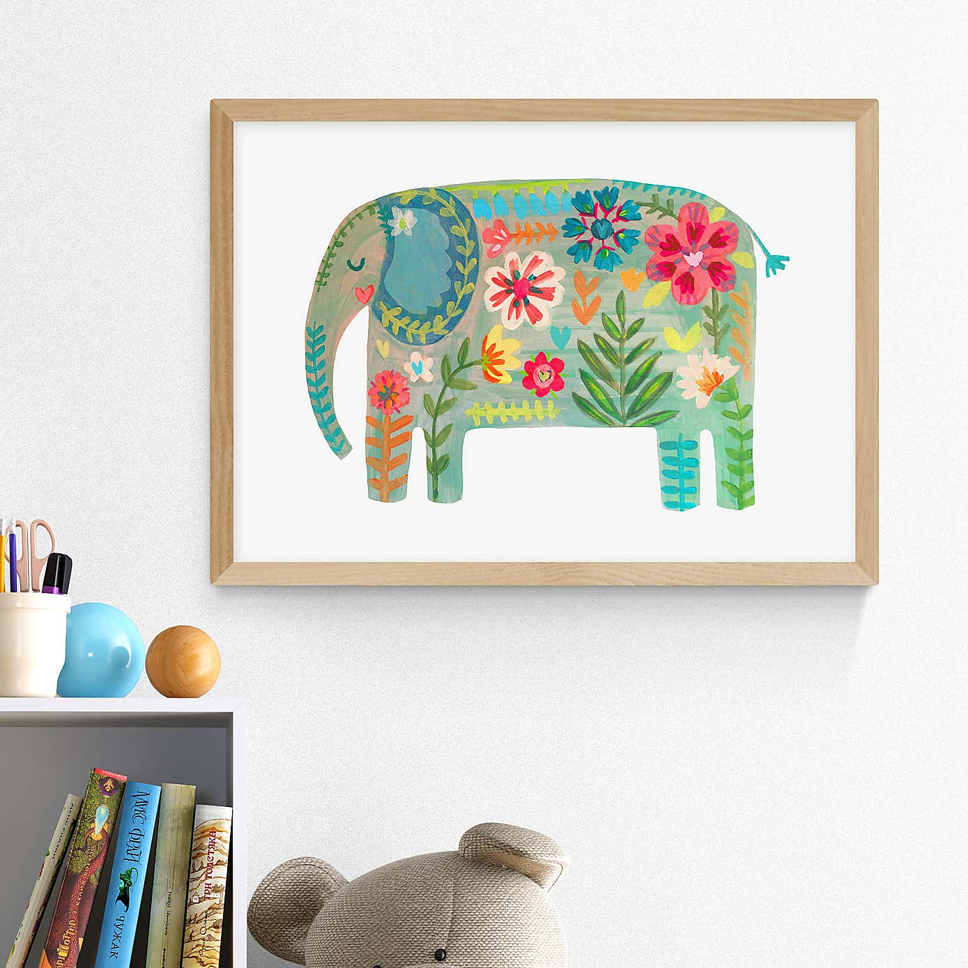 East End Prints Floral Elephant by Darcie Olley Print