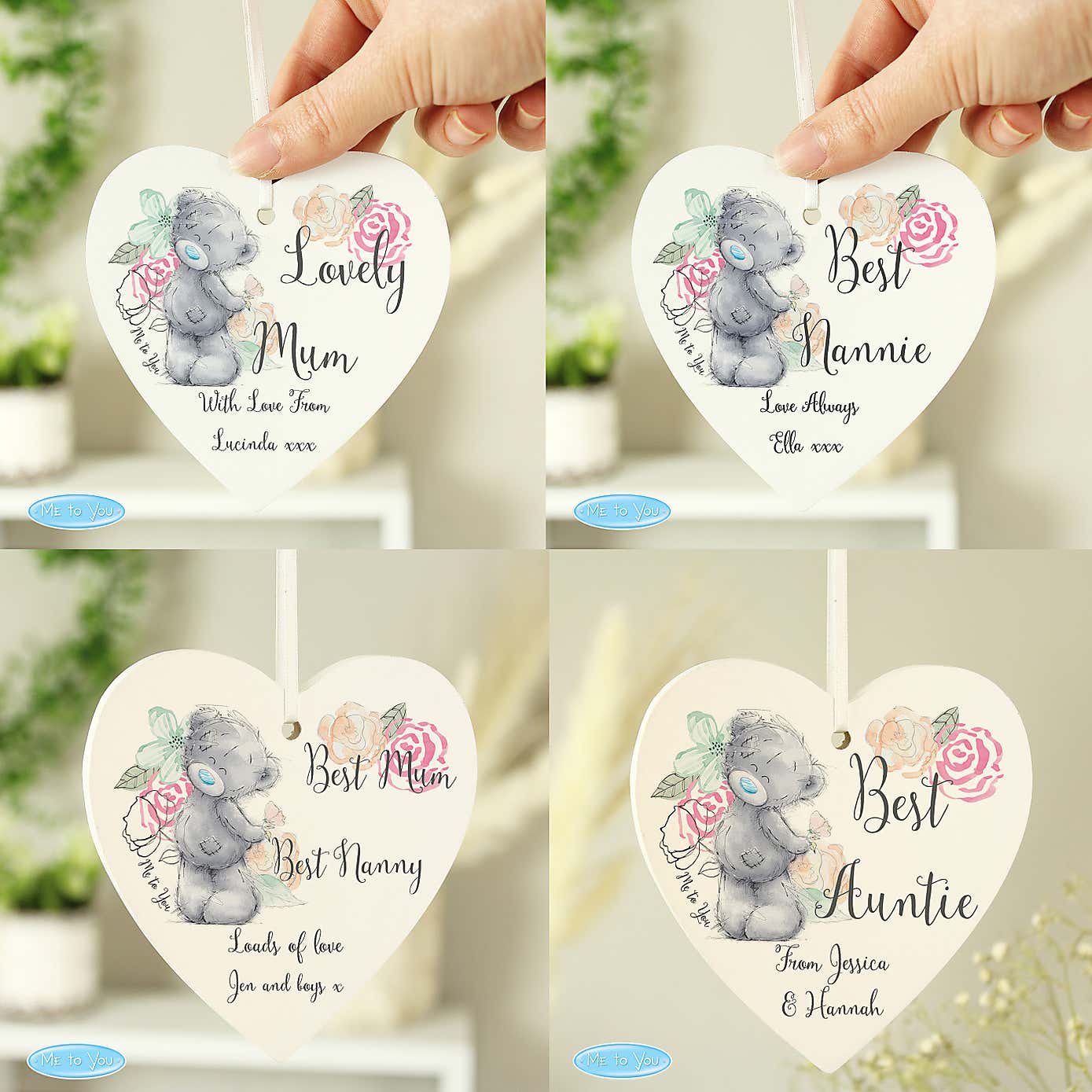 Personalised Me to You Floral Wooden Heart Decoration