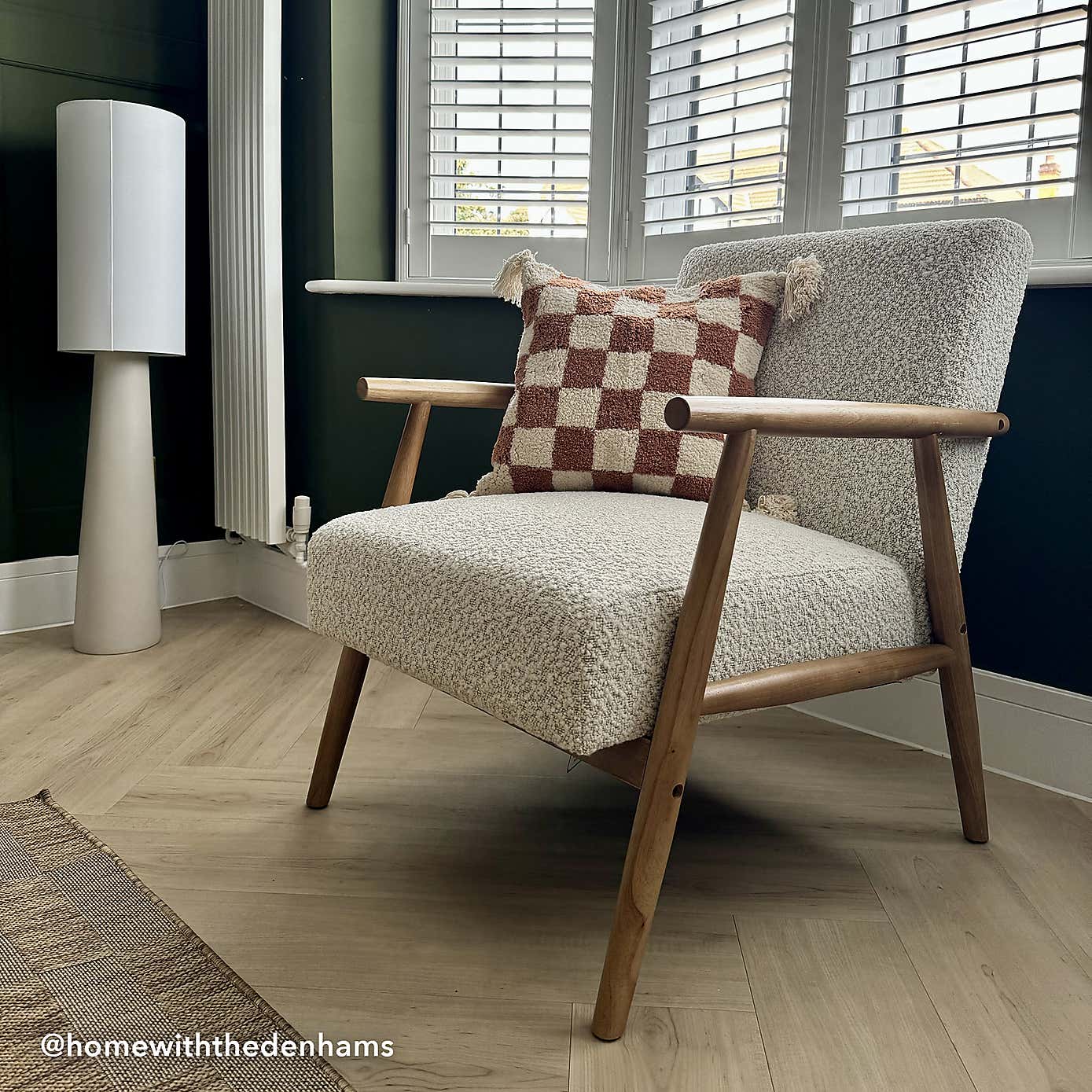 Alpine Spindle Boucle Wooden Arm Accent Chair