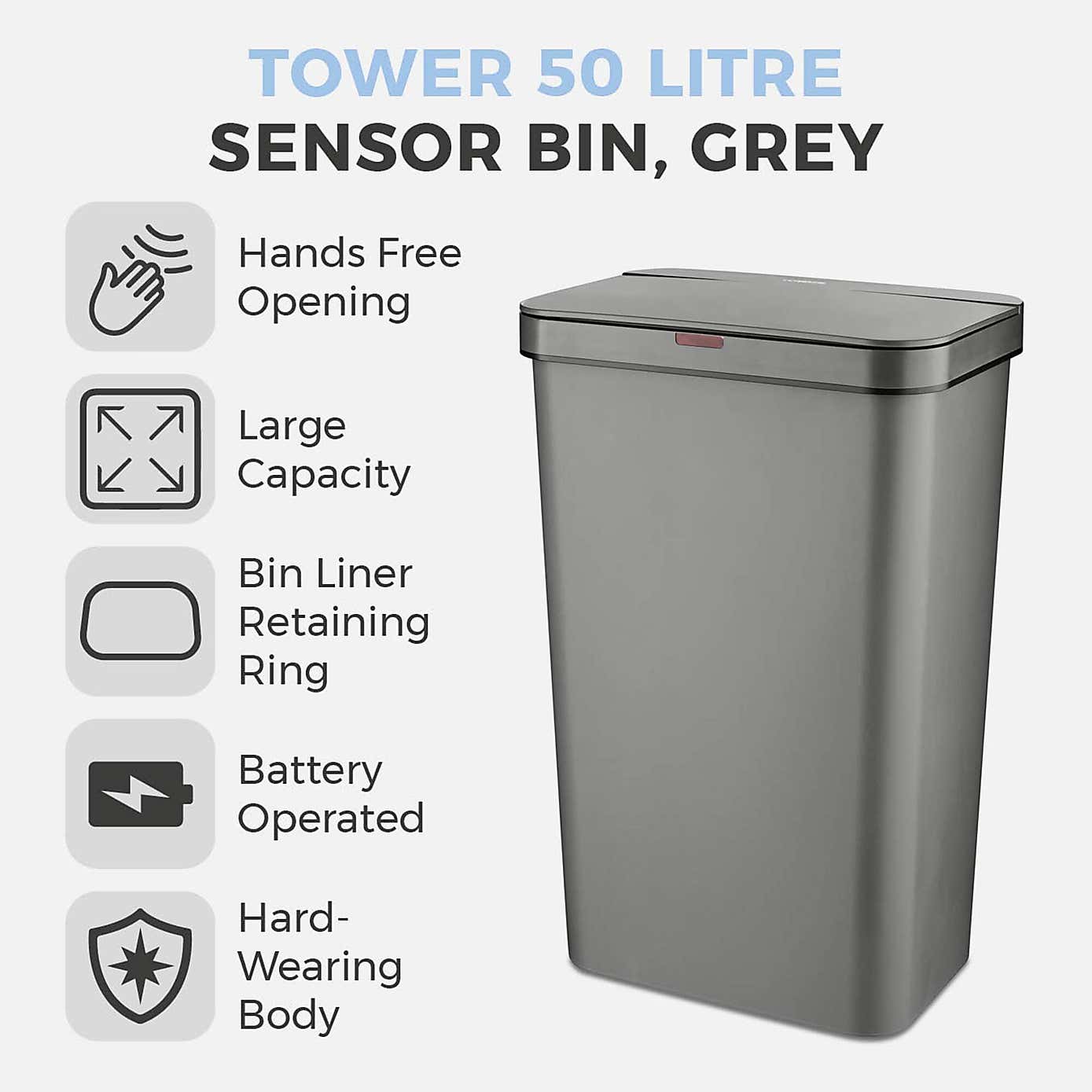 Tower 50L Rectangular Sensor Bin