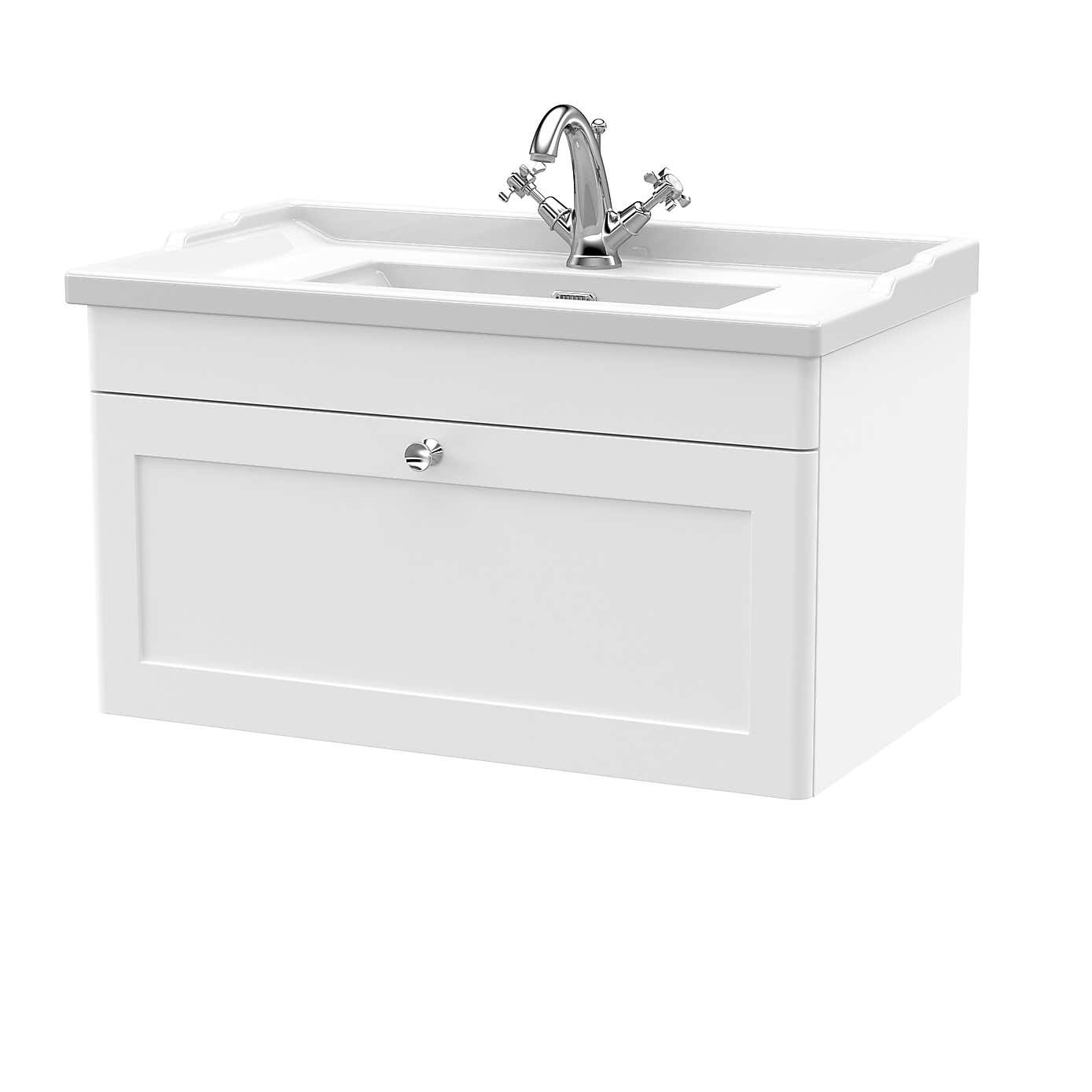 Classique Wall Mounted 1 Drawer Vanity Unit with Ceramic Basin