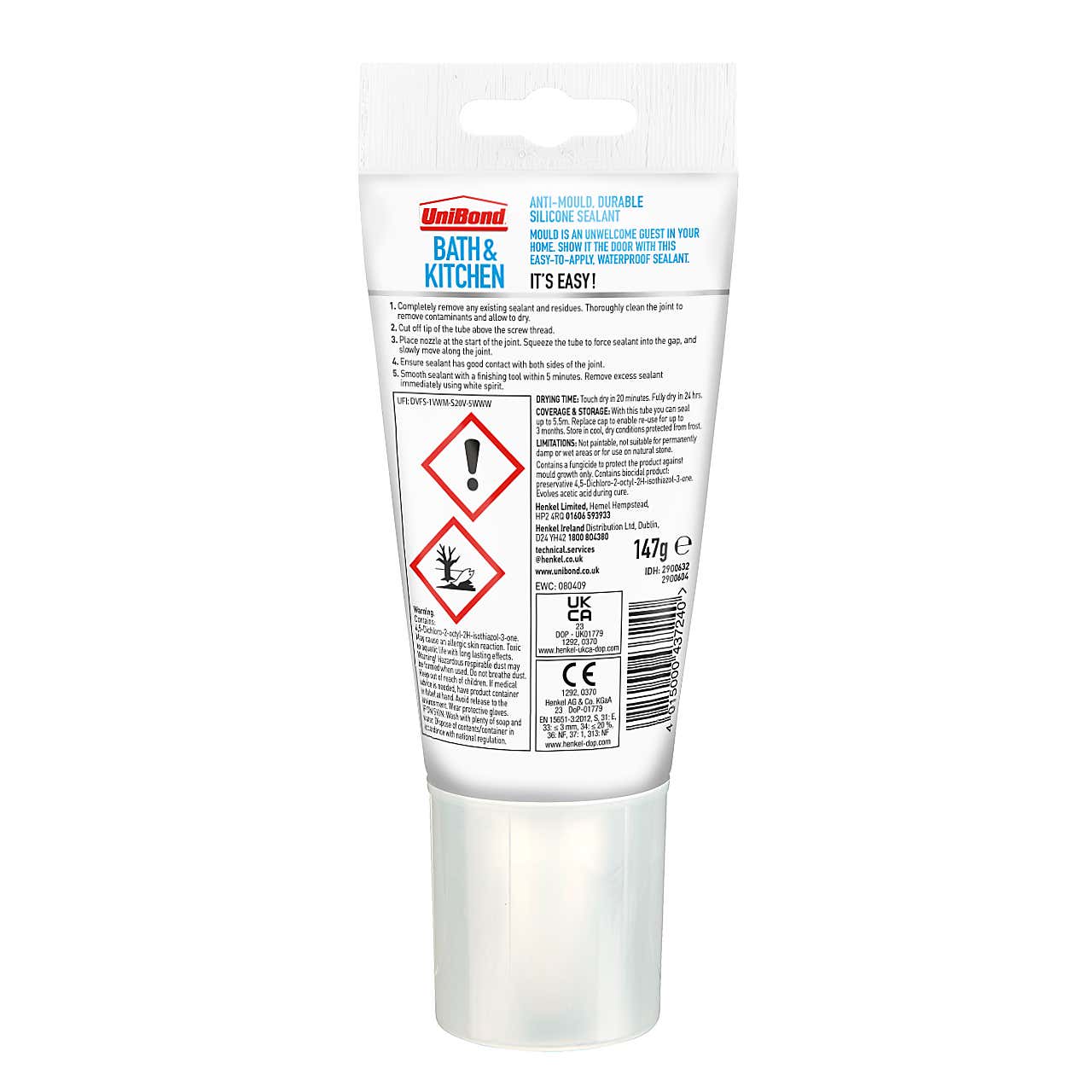 UniBond Anti Mould Kitchen and Bathroom Sealant Tube 147g