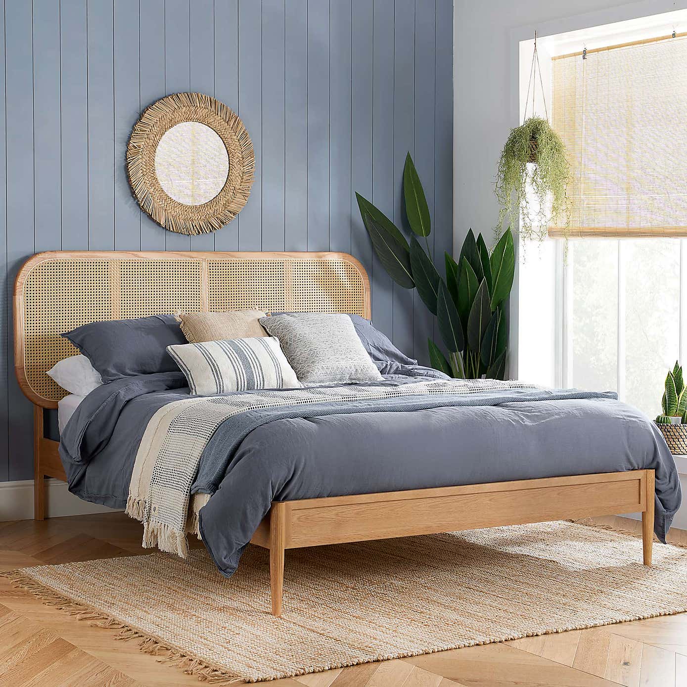 Birlea Elina Rattan Bed Frame, Oak