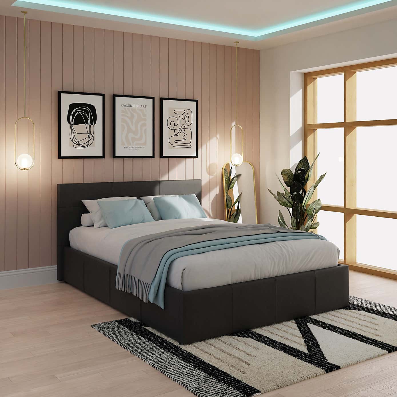 Side Lift Ottoman Bed Frame, Faux Leather