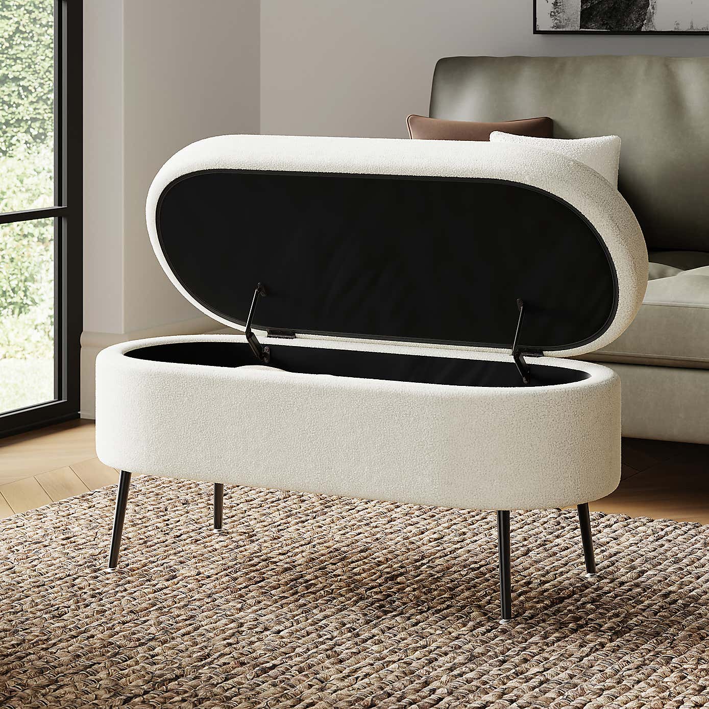 Evie Boucle Storage Ottoman