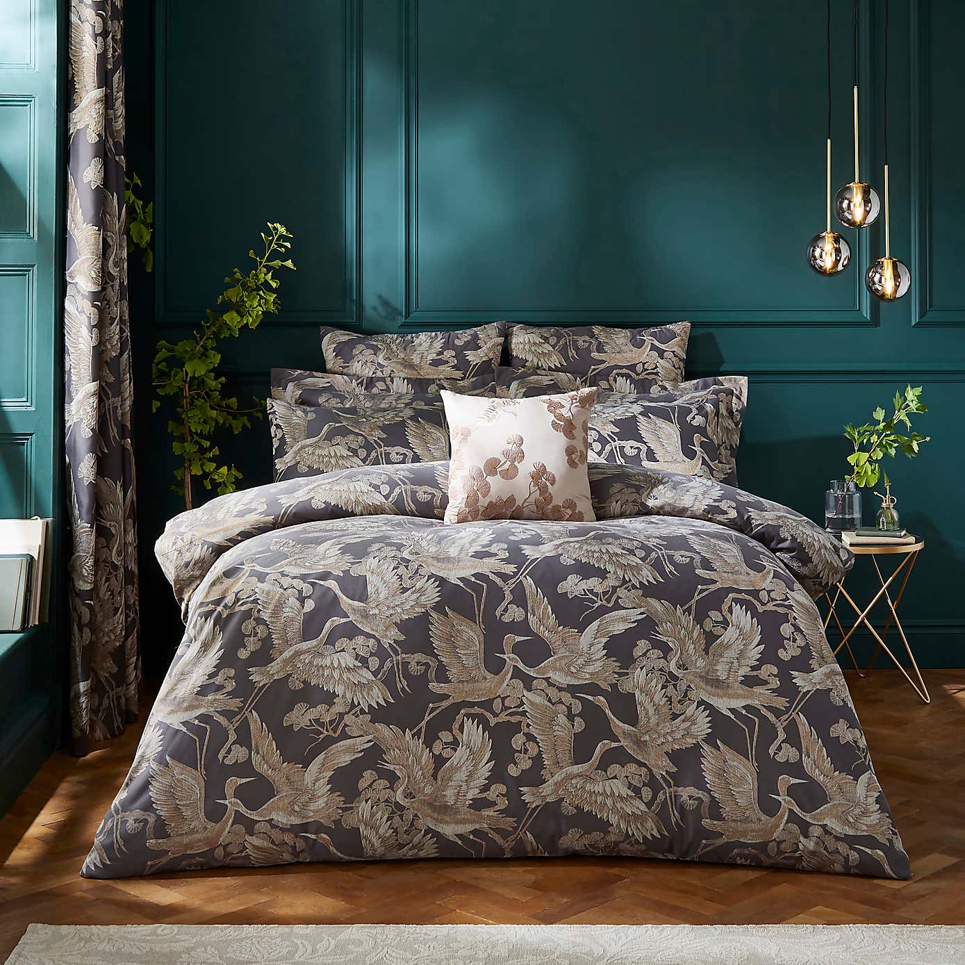 Dorma Gilded Crane 100% Cotton Duvet Cover & Pillowcase Set