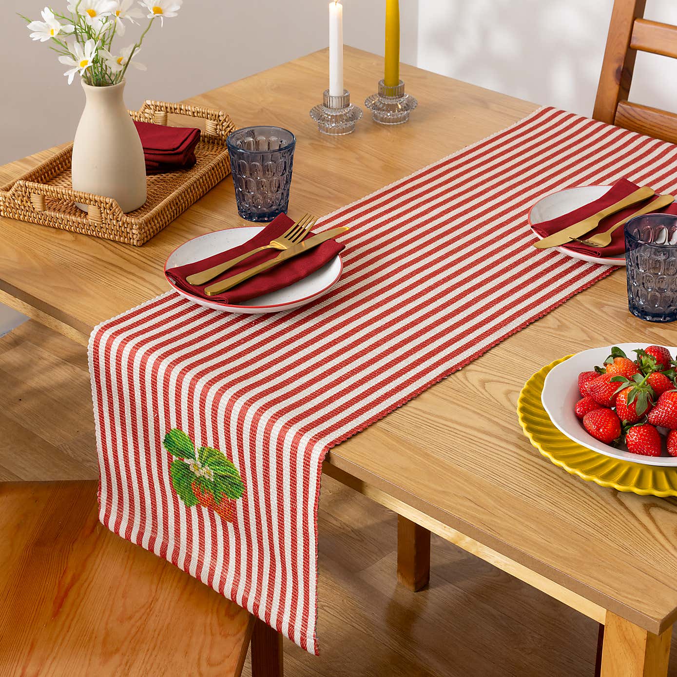 Wylder Strawberry Stripes Candy Cane Table Runner