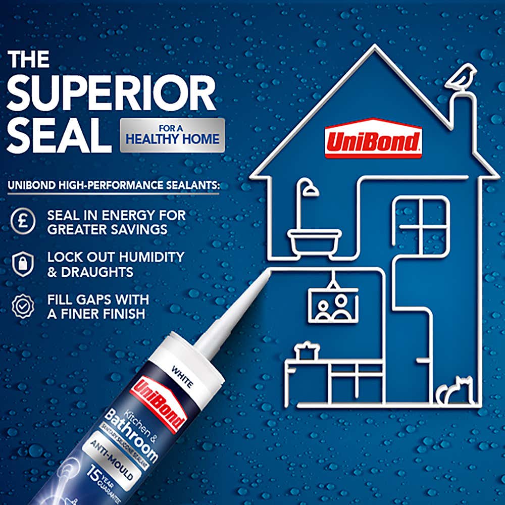 UniBond Anti Mould Kitchen and Bathroom Silicone Sealant 274g