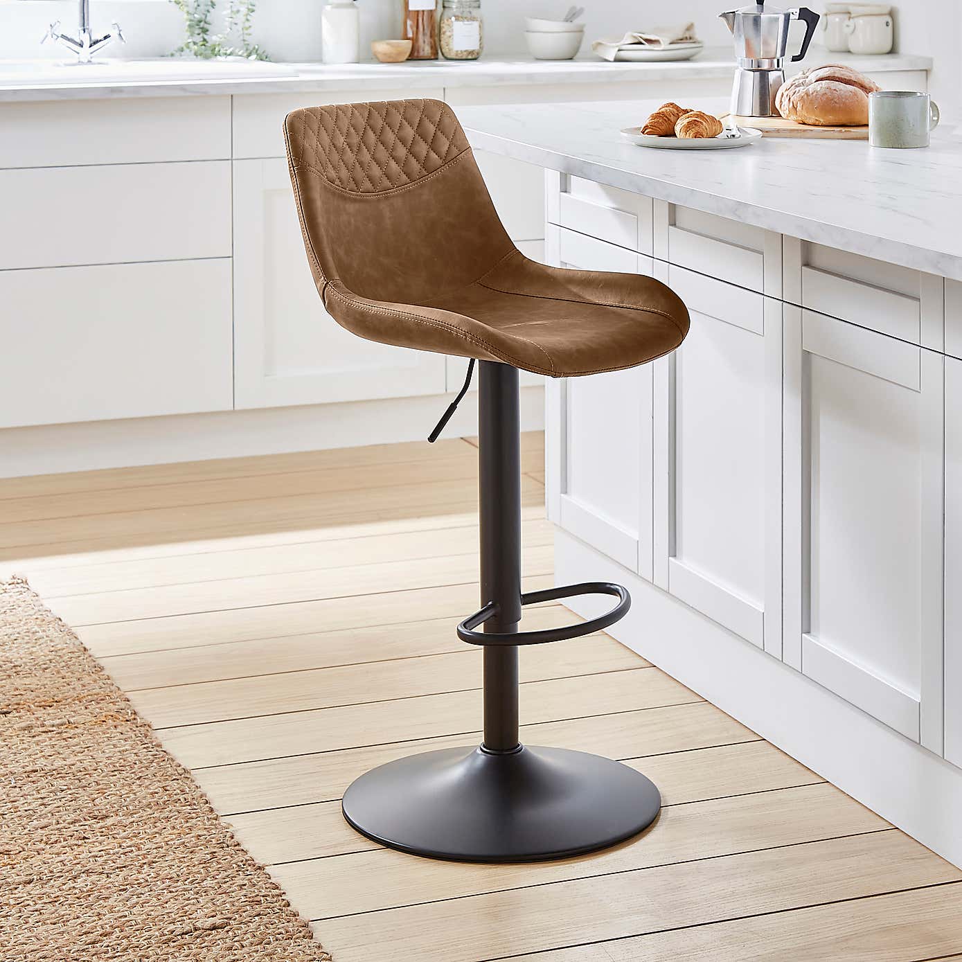 Walden Height Adjustable Bar Stool, Faux Leather
