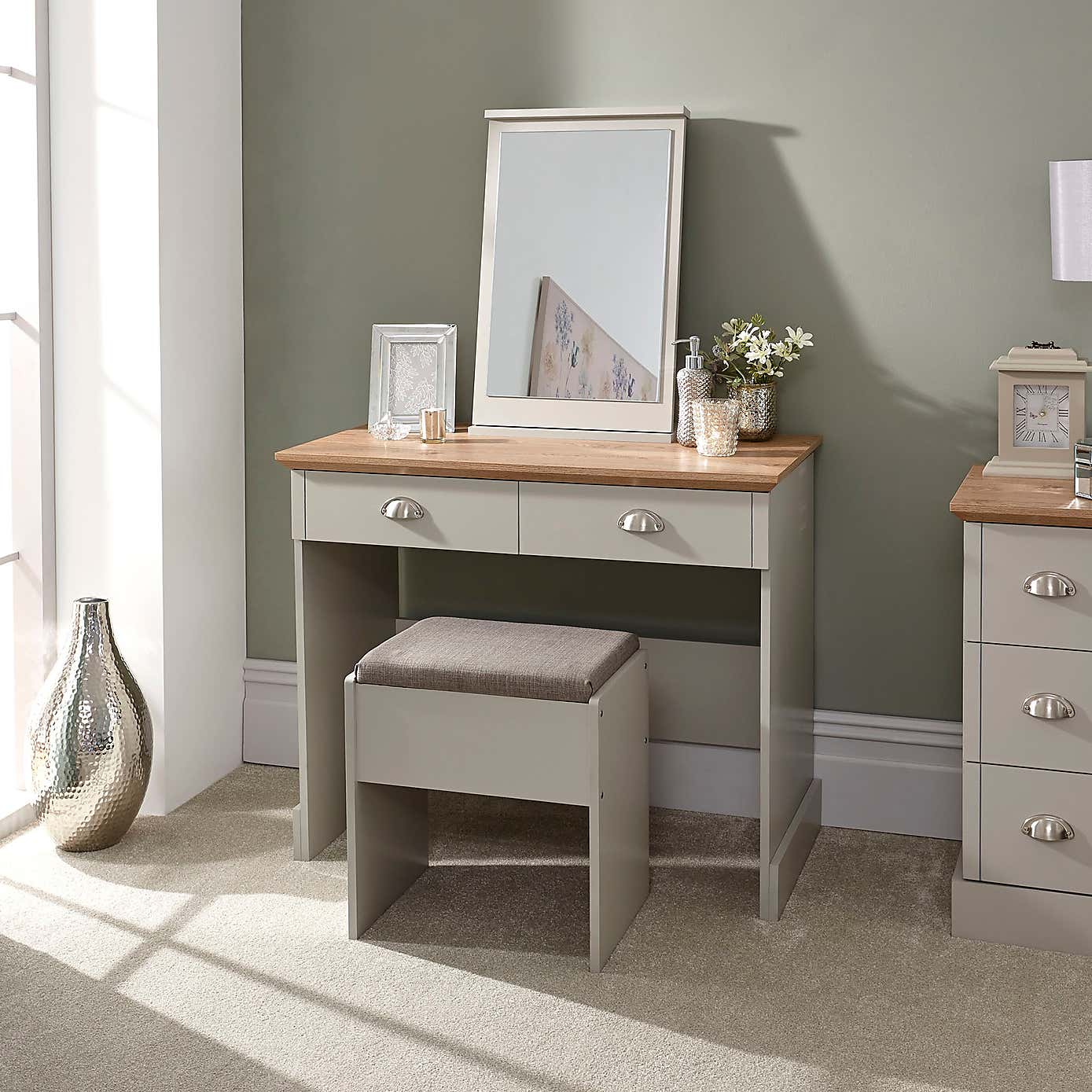 Kendal 2 Drawer Dressing Table Set with Mirror, Grey