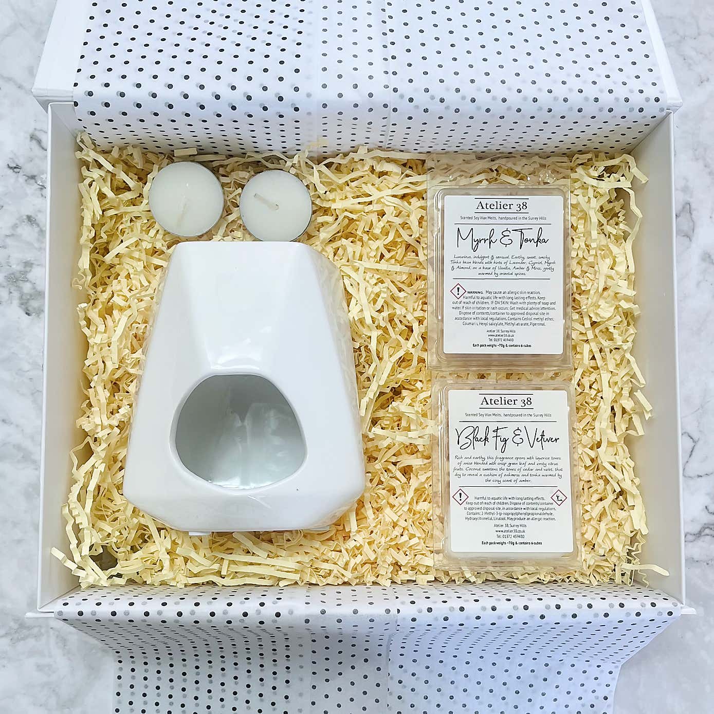 Atelier 38 Geo Burner and Spicy & Woody Wax Melt Gift Set