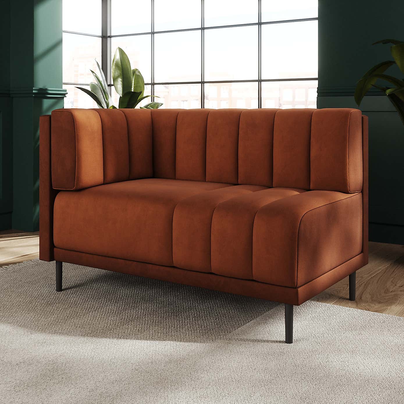 Amali Corner Dining Bench, Matte Plush Velvet