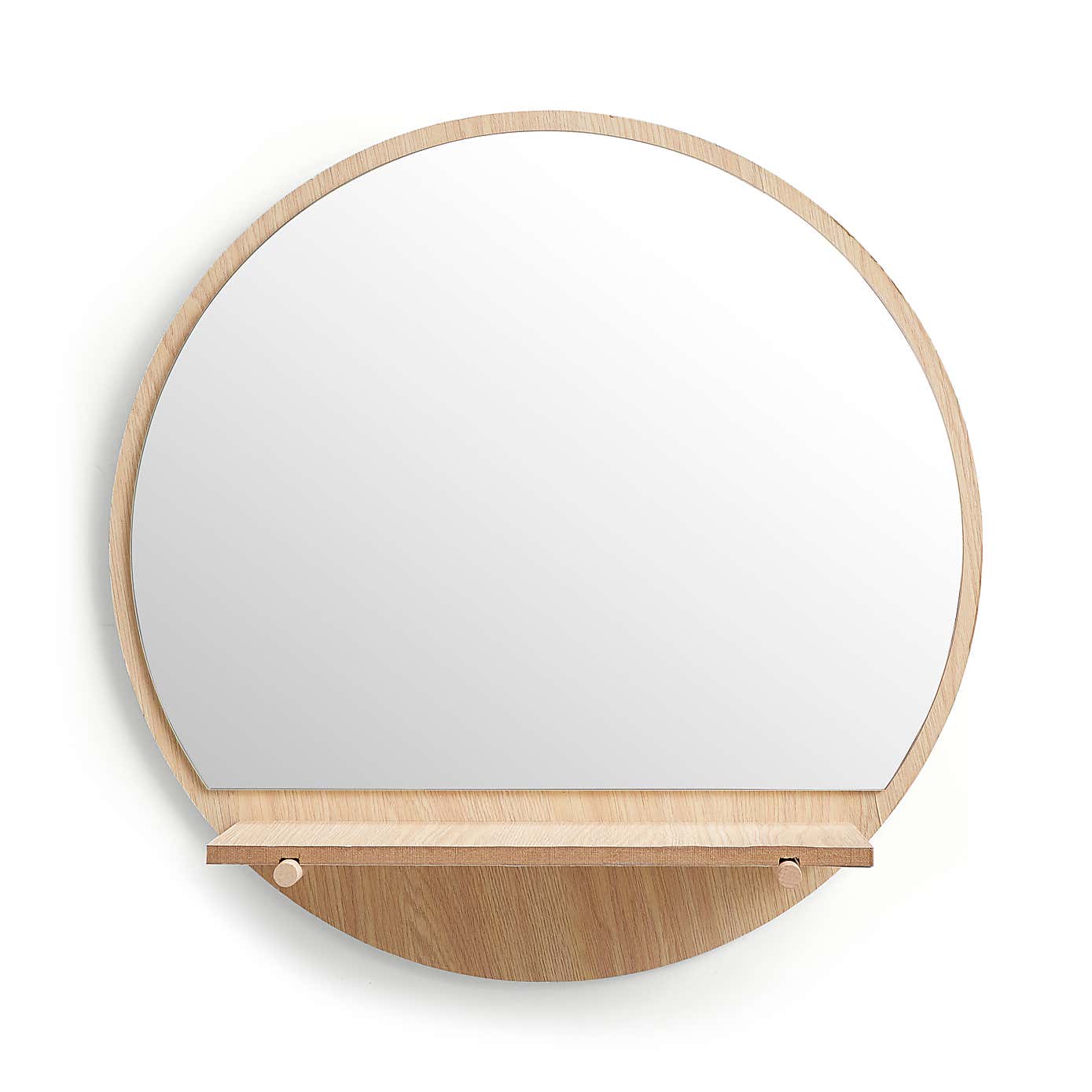 Wooden Round Wall Mirror with Shelf